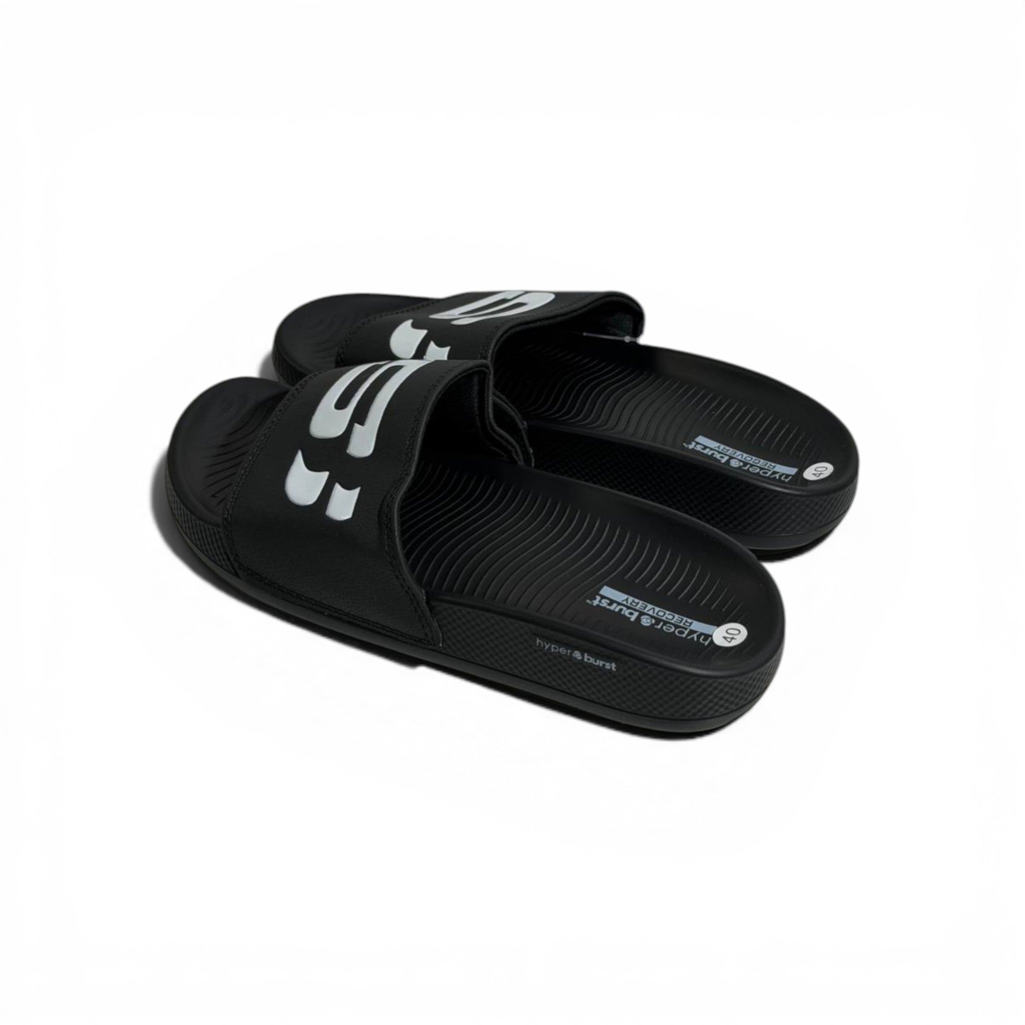 🖤⚡ Skechers Hyper Burst Slides – Black Bold Logo Edition | Ultra Comfort