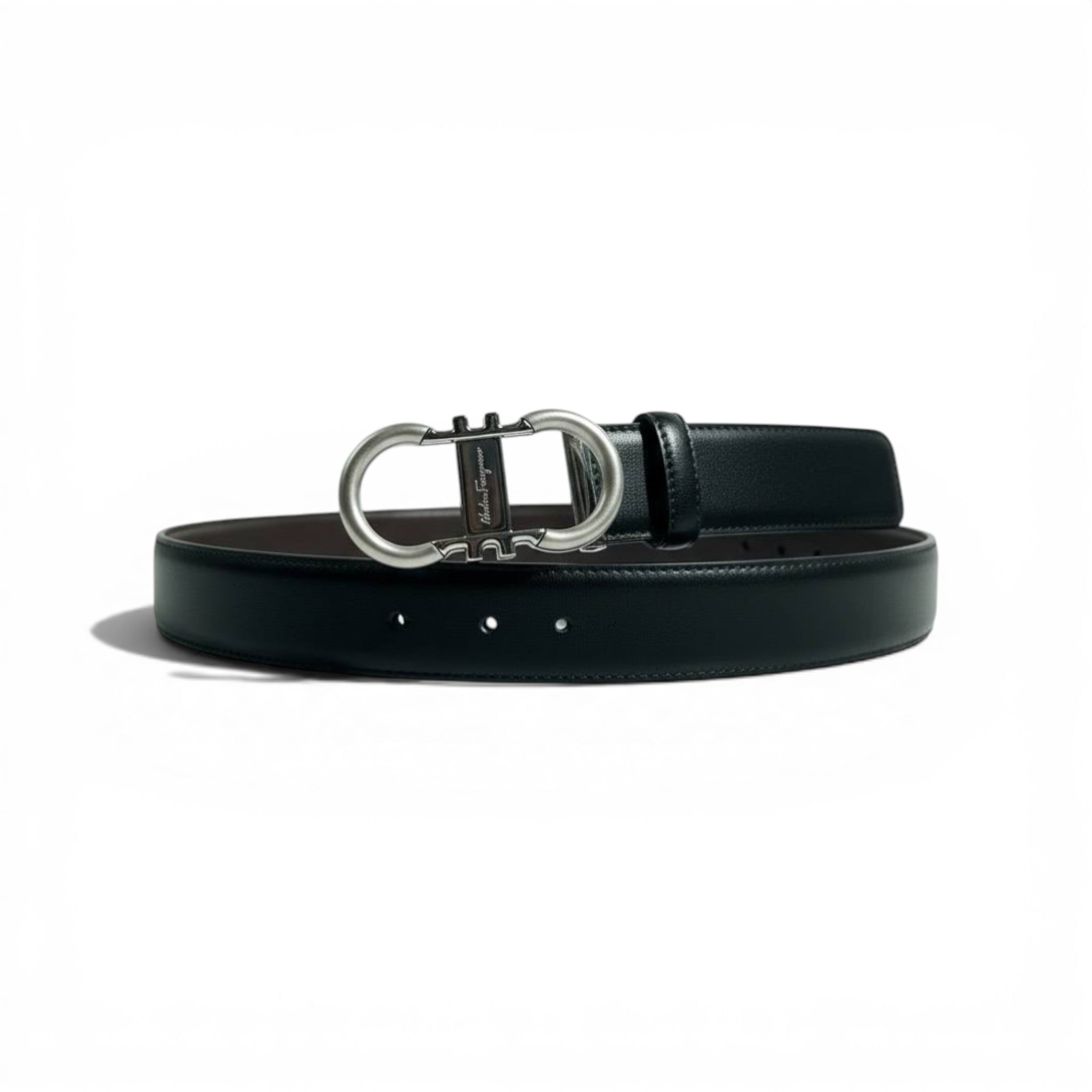 🖤✨ Salvatore Ferragamo Slim Gancini Belt – Silver Buckle | 130CM