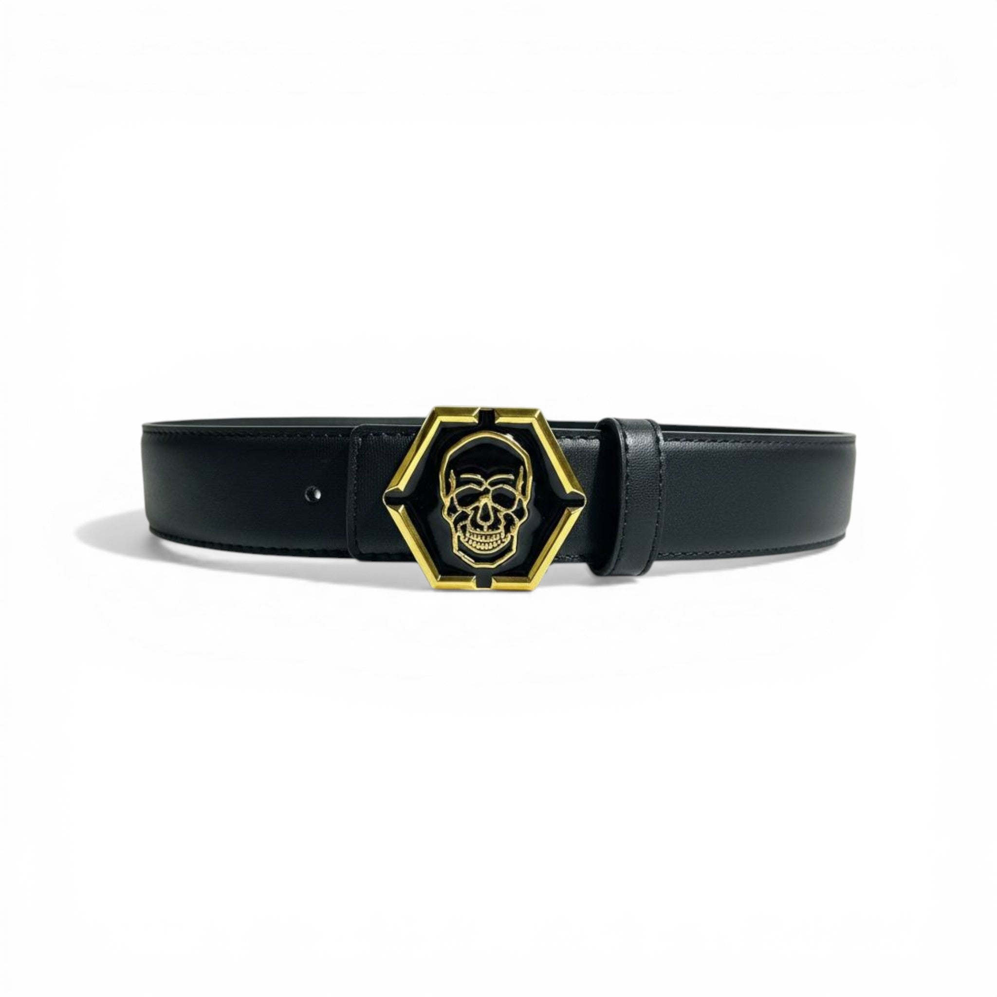 🖤💀 Philipp Plein Skull Buckle Belt – Gold Statement Design | 120CM