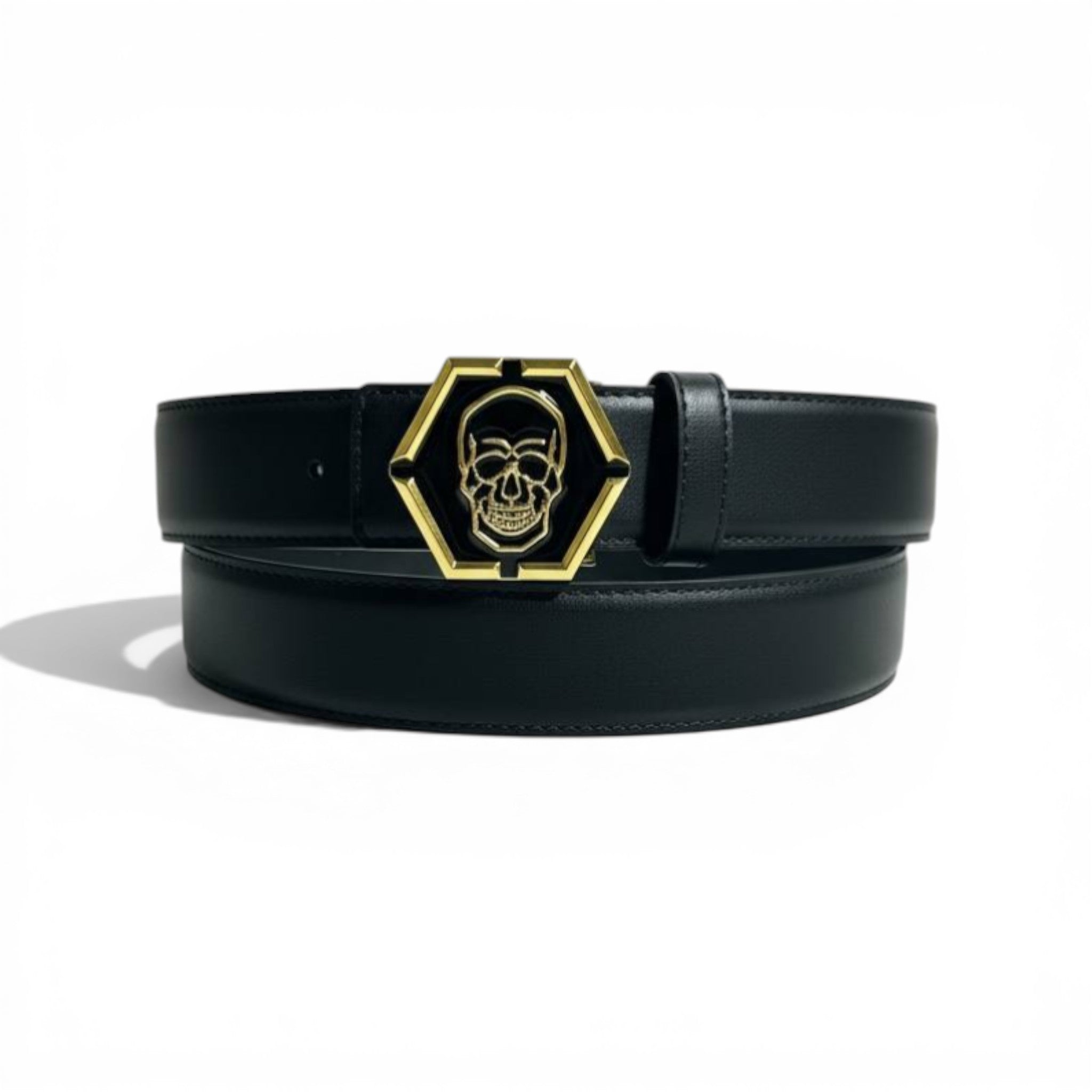 🖤💀 Philipp Plein Skull Buckle Belt – Gold Statement Design | 120CM