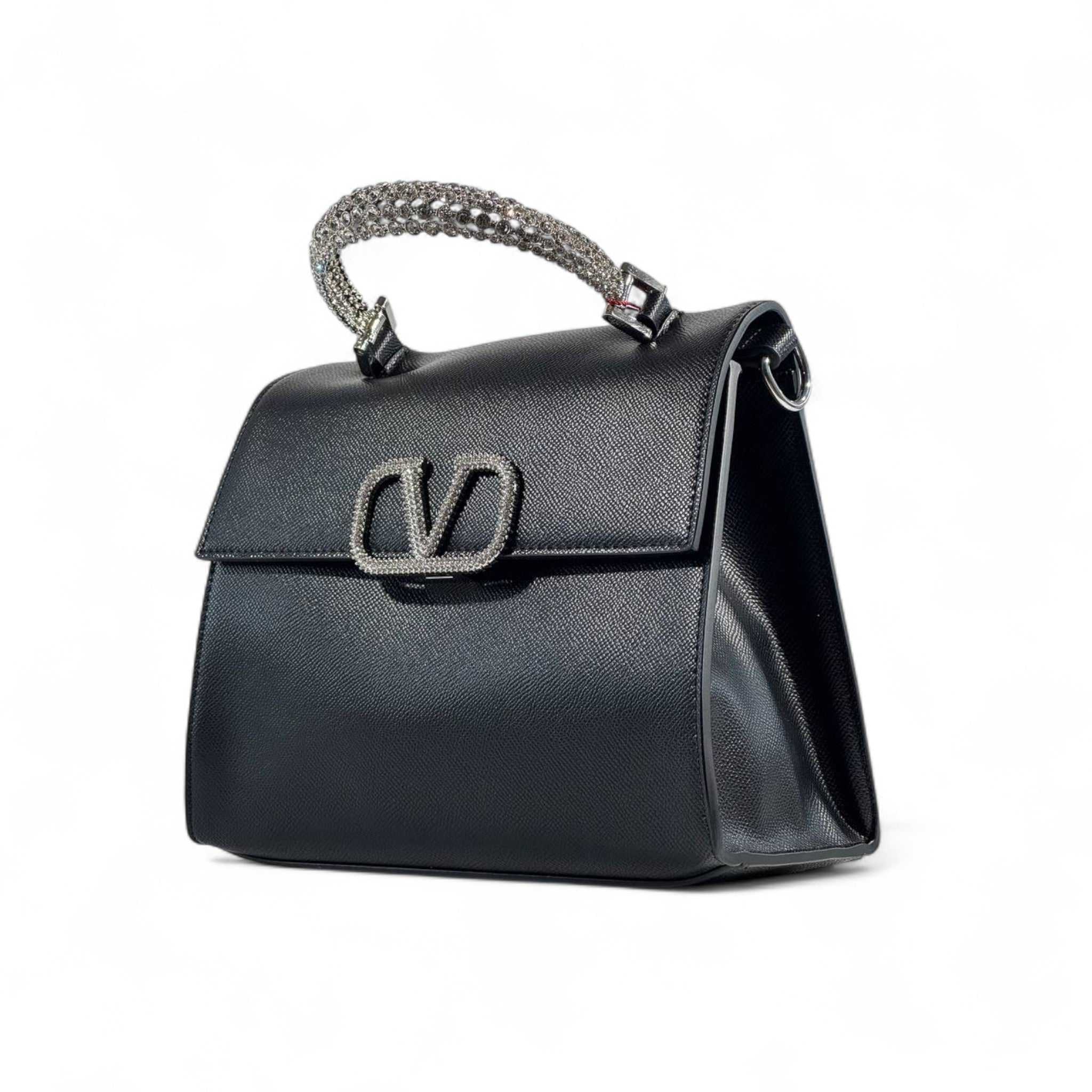 Valentino Garavani Black VLogo Crystal Handle Bag 🖤✨