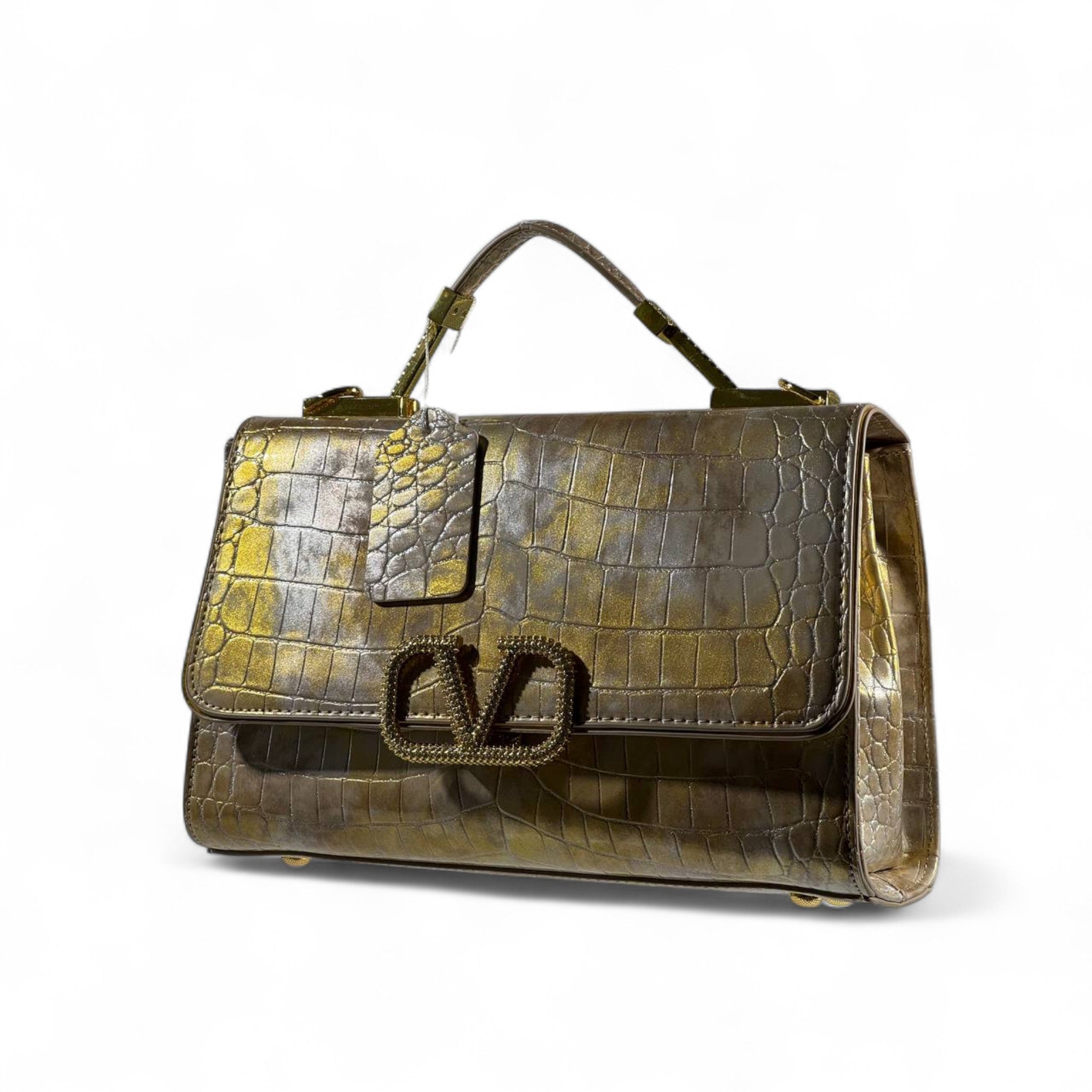 Valentino Garavani Croc-Embossed Golden Bronze VLogo Bag 🐊✨
