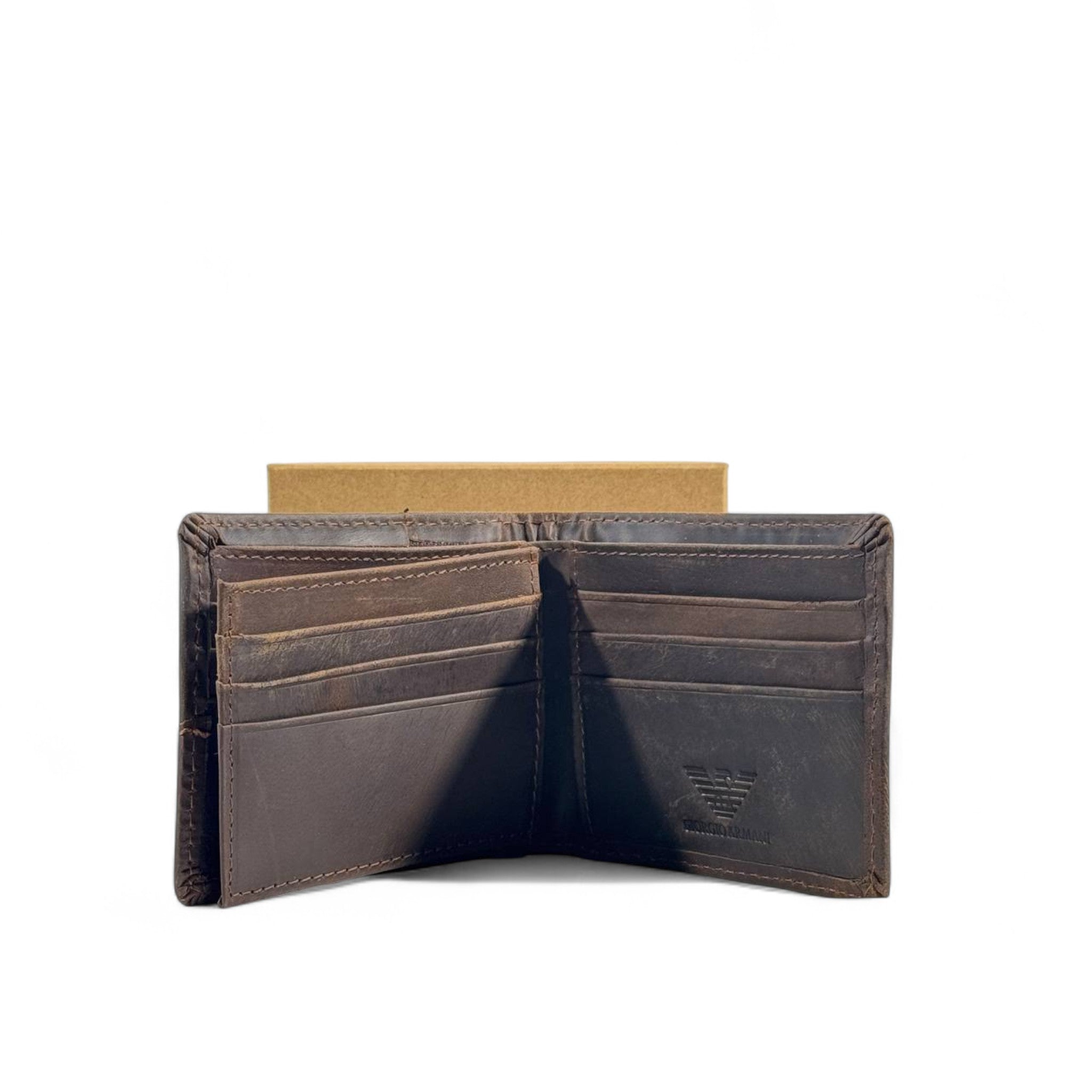 🤎 Giorgio Armani Brown Leather Wallet – Rugged Elegance with Italian Flair