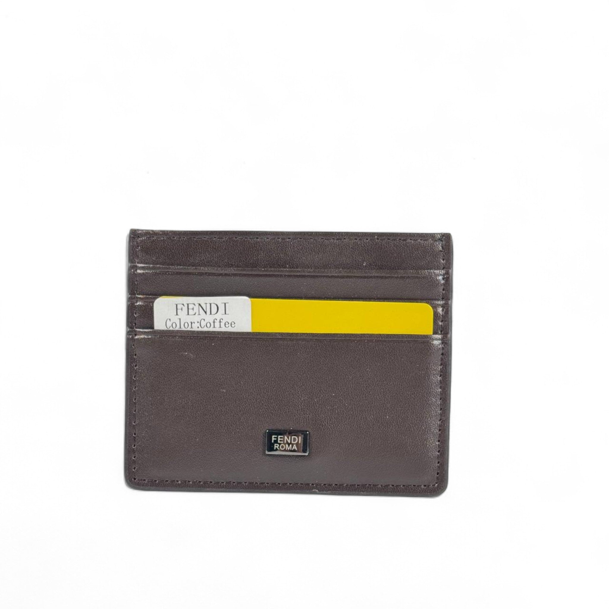 ☕ Fendi Coffee Leather Card Holder – Understated Luxury