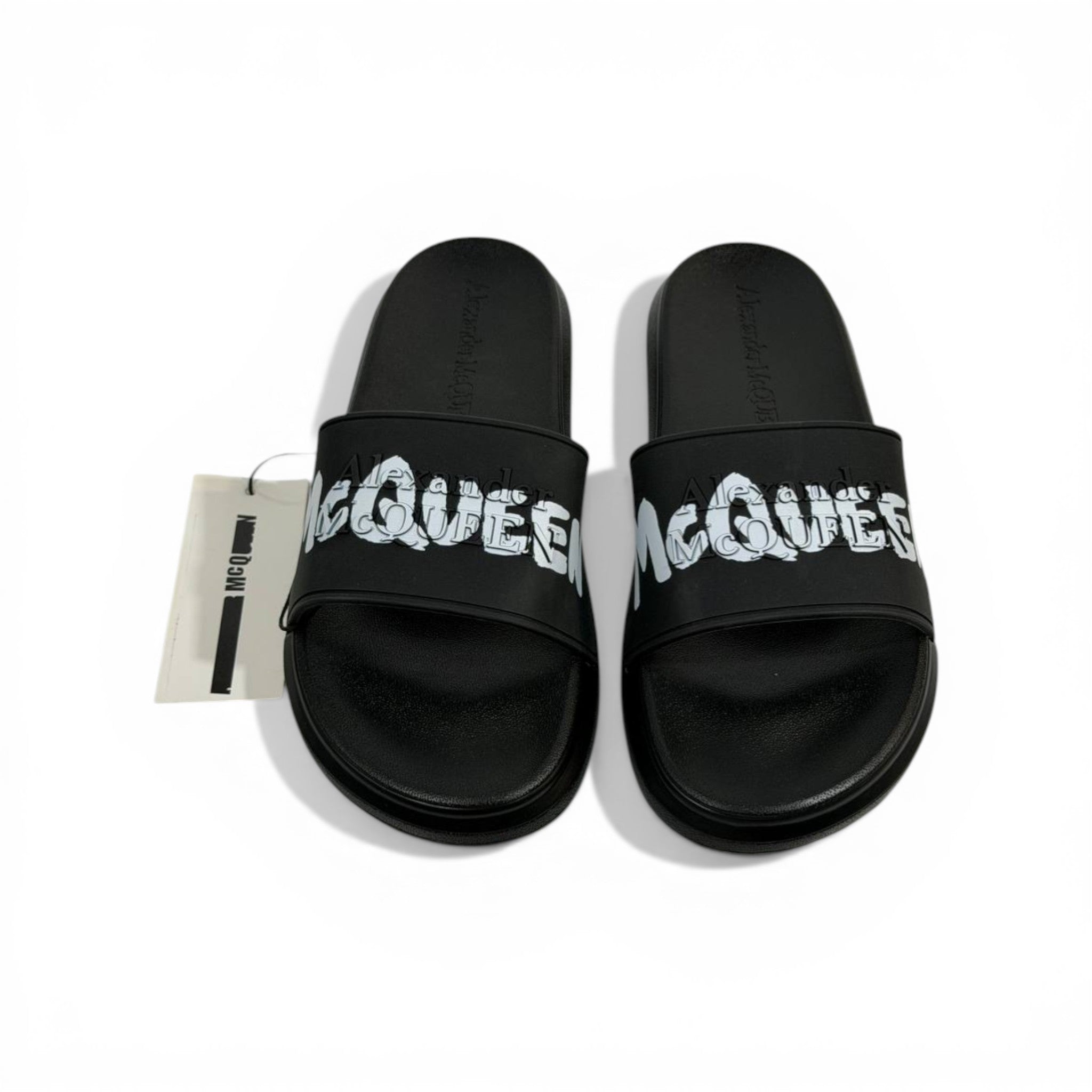 ALEXANDER MCQUEEN Luxury Black Slide Sandals – Bold Logo Statement & Premium Comfort 👟✨