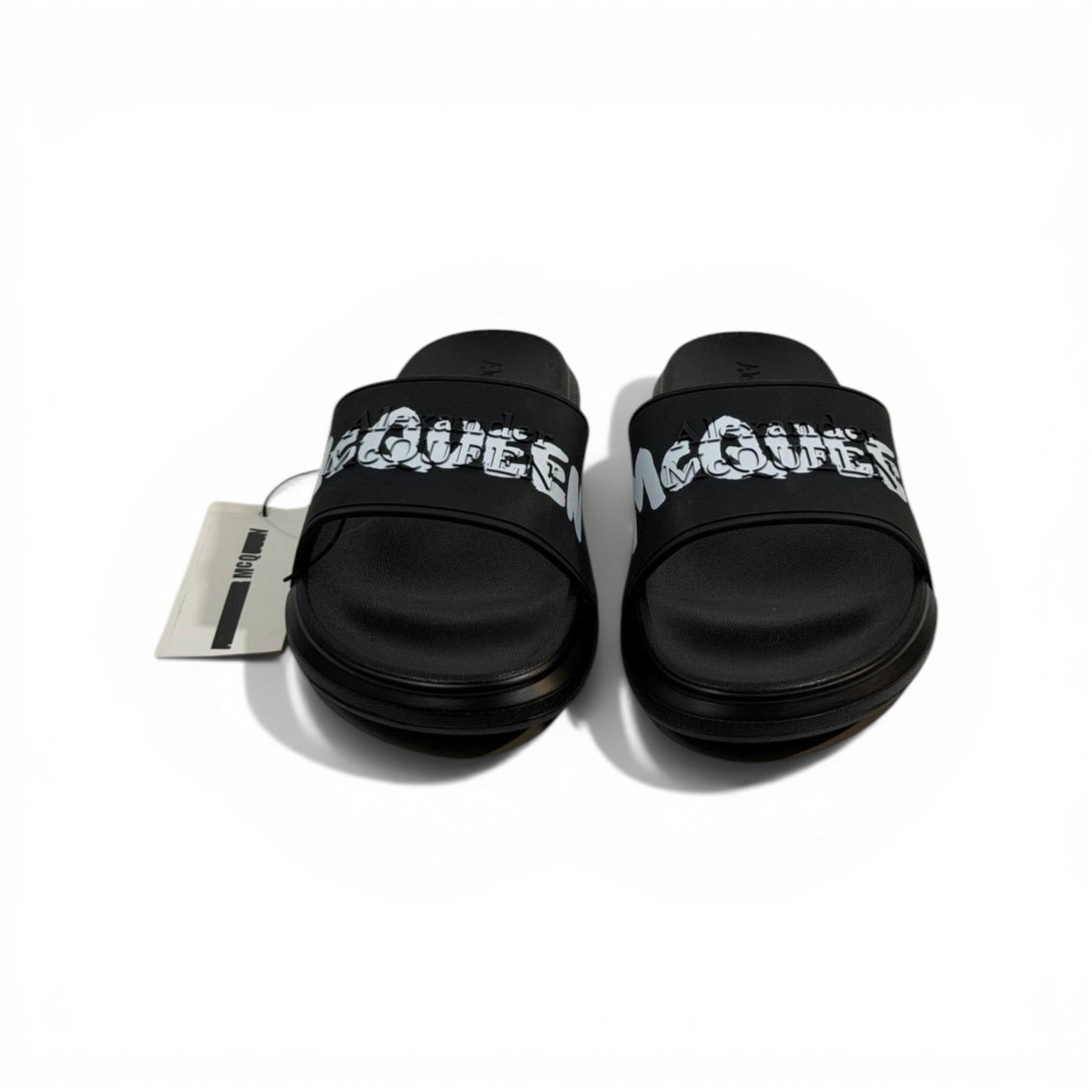 ALEXANDER MCQUEEN Luxury Black Slide Sandals – Bold Logo Statement & Premium Comfort 👟✨
