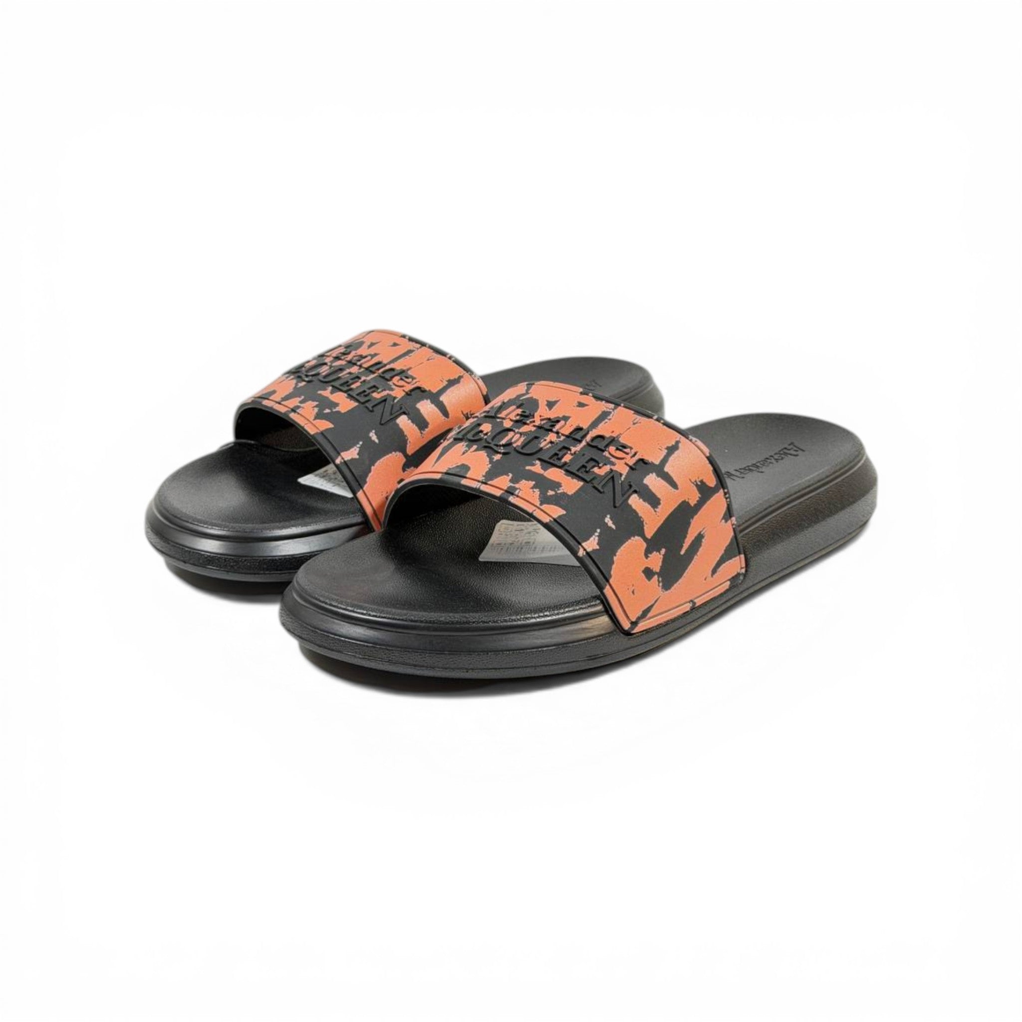 ALEXANDER MCQUEEN Luxury Black & Orange Slide Sandals – Graffiti Logo Statement & Streetwear Edge 👟🔥