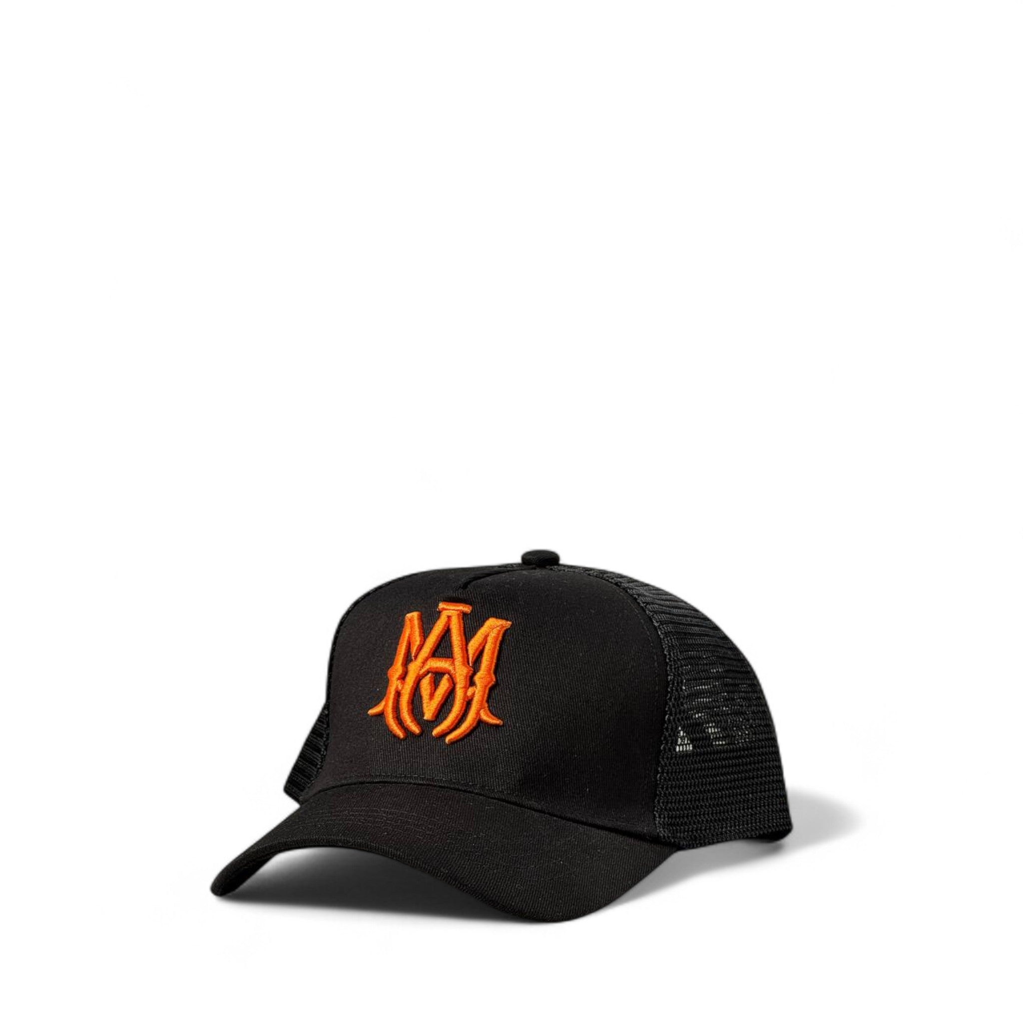 Amiri Trucker Cap 🧡 | Black Mesh Snapback with 3D Orange Logo
