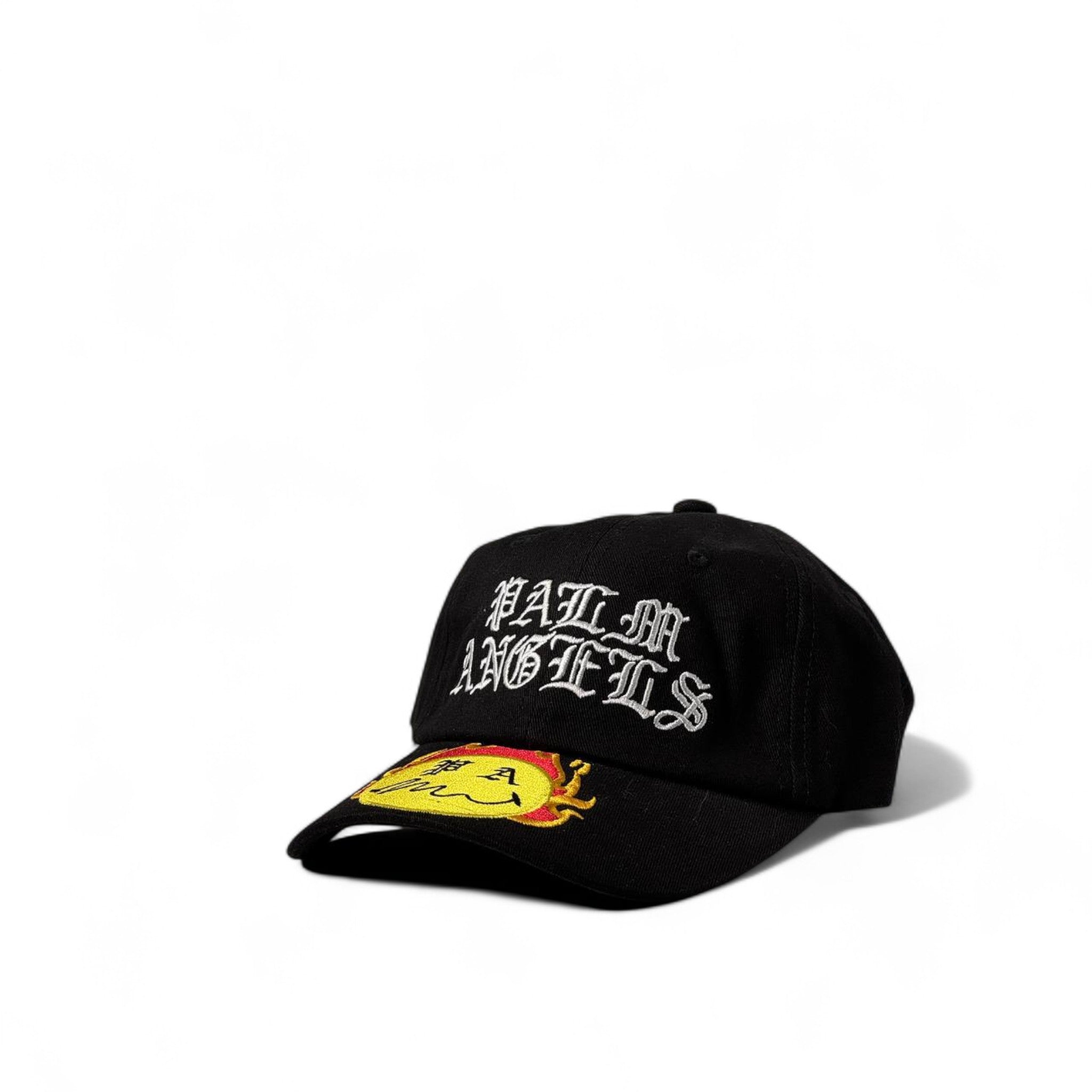 Palm Angels Flame Smiley Cap 🖤 | Black Gothic Logo Baseball Hat