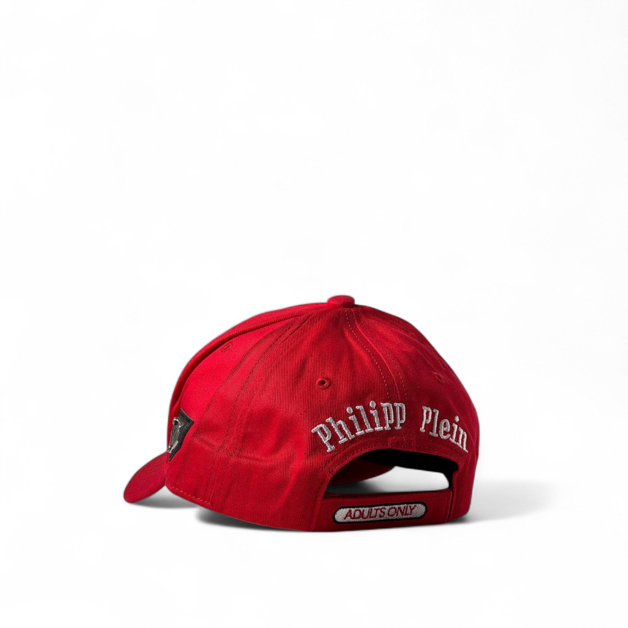 Philipp Plein Red Marvelous Cap ❤️🔥 | Distressed Cotton Hat with Logo Patch
