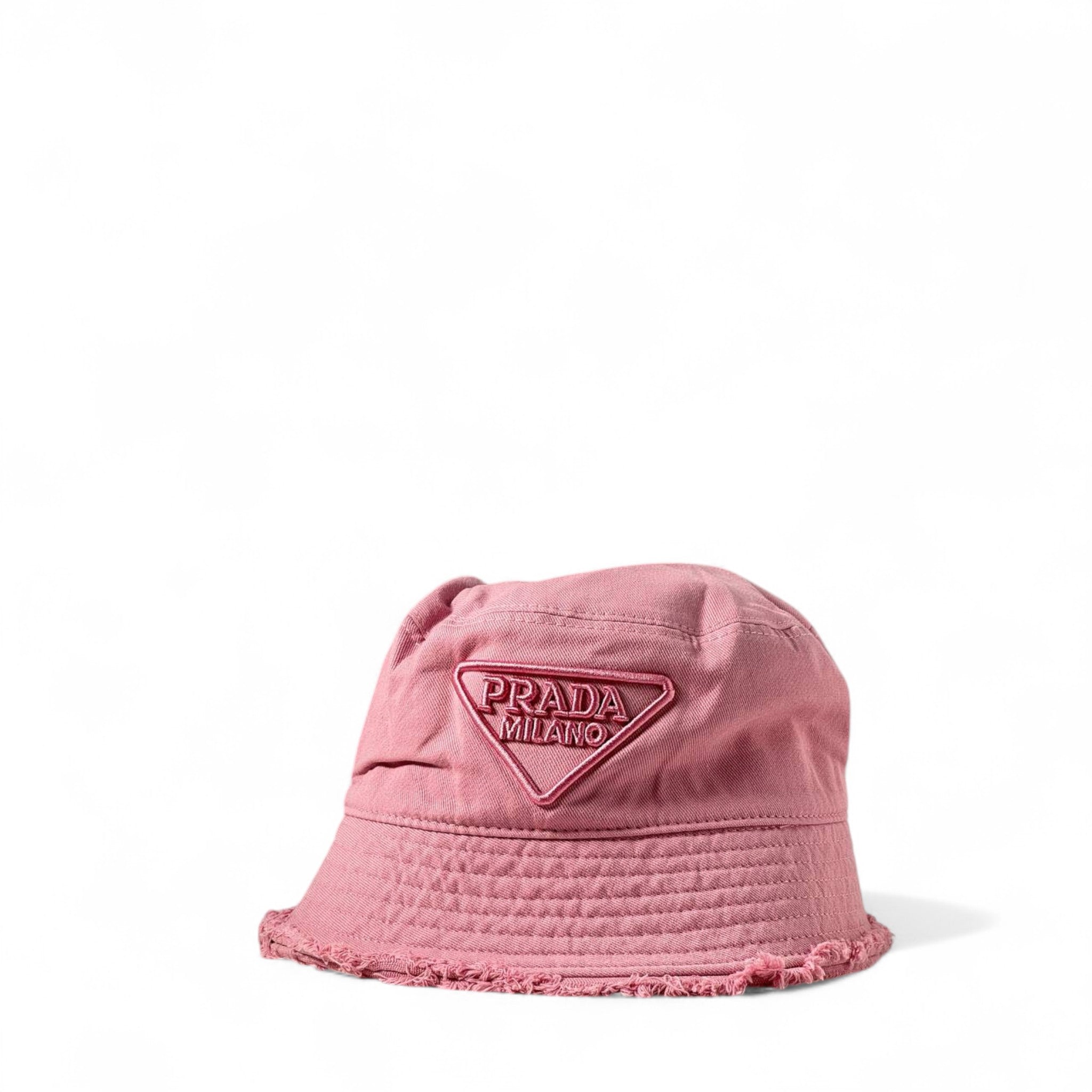 Prada Pink Distressed Bucket Hat 💗 | Washed Cotton Hat with Tonal Triangle Patch