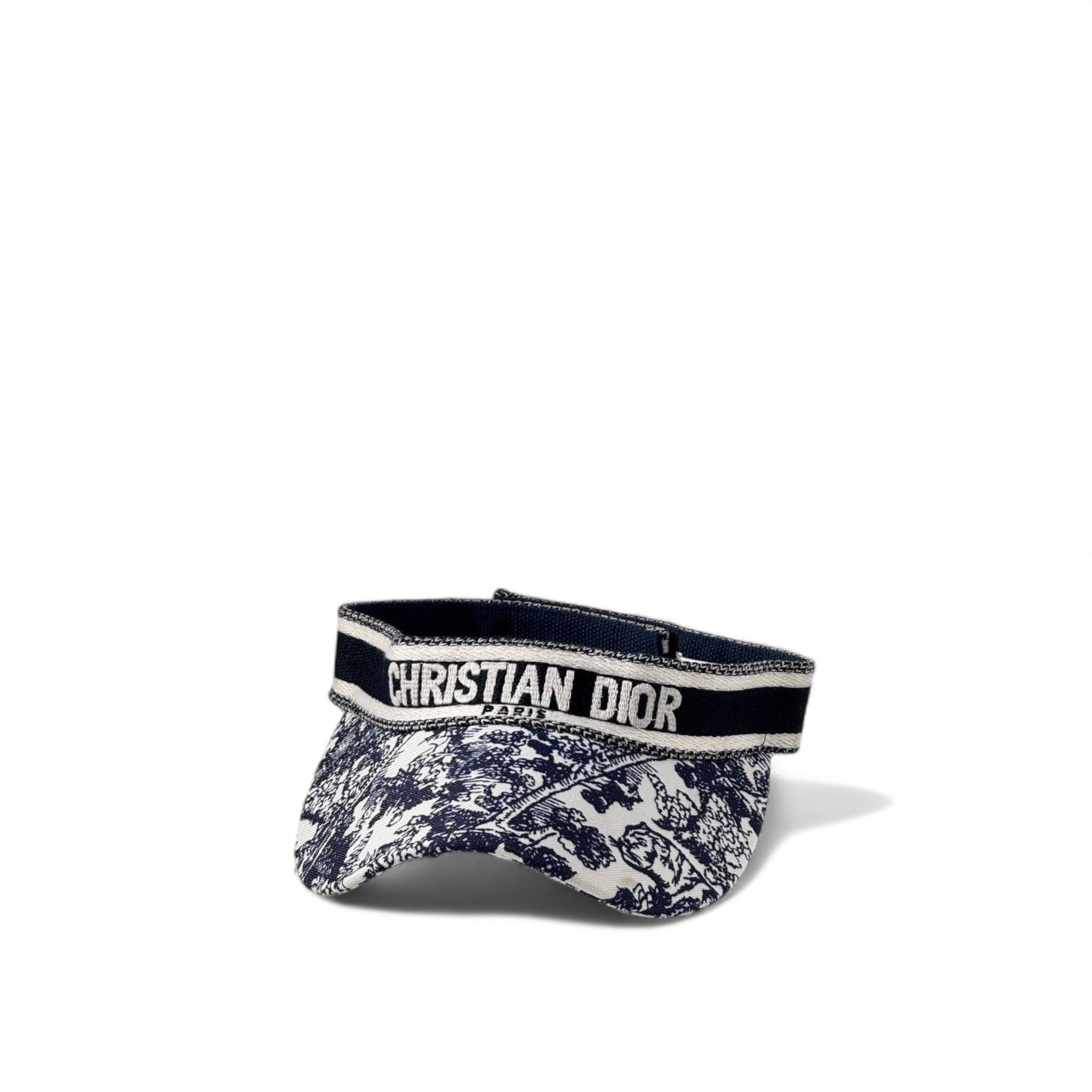 ๐ Christian Dior Embroidered Toile de Jouy Visor โ Navy & White
