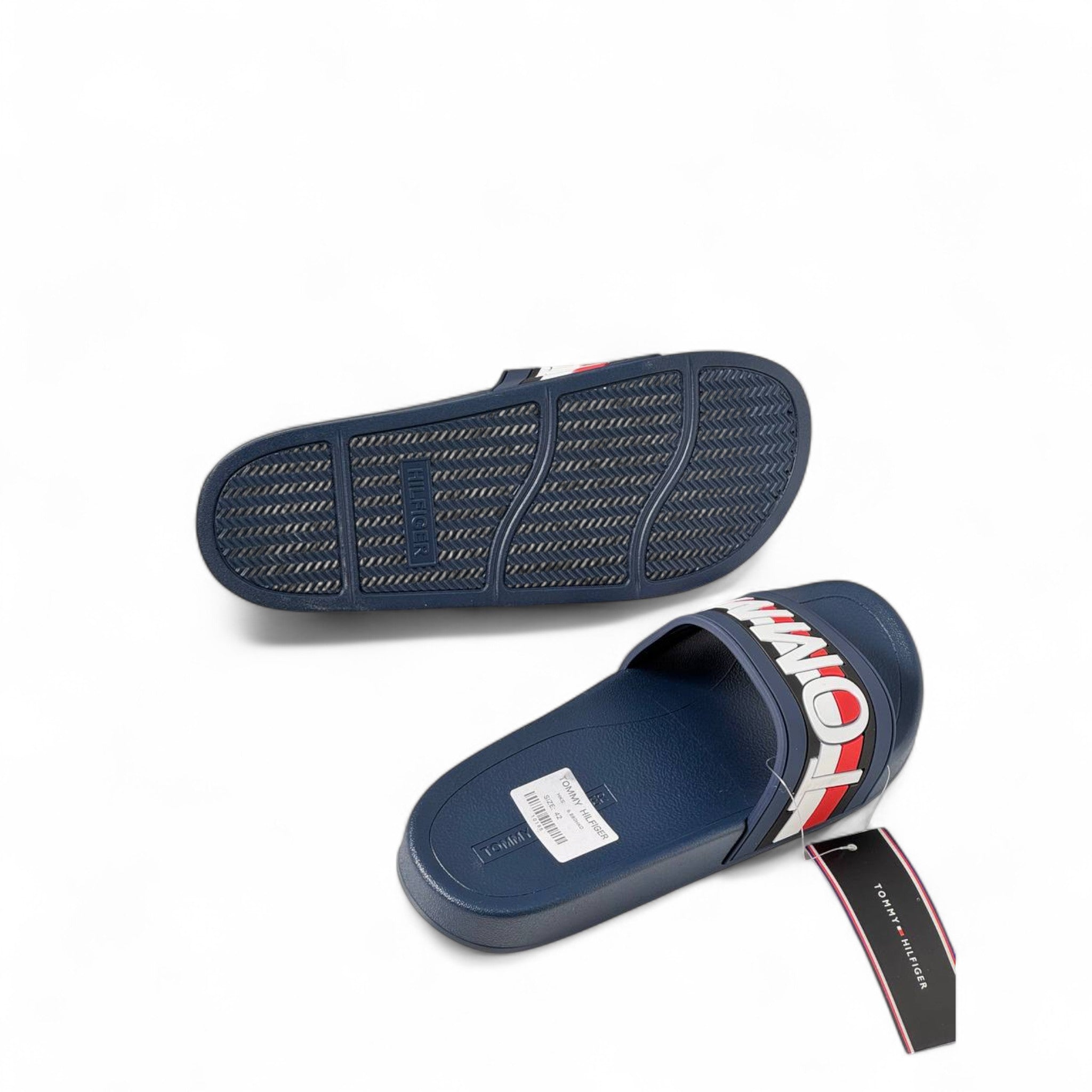 🔵 Tommy Hilfiger Navy Slides – Bold Logo Style for Men 👣