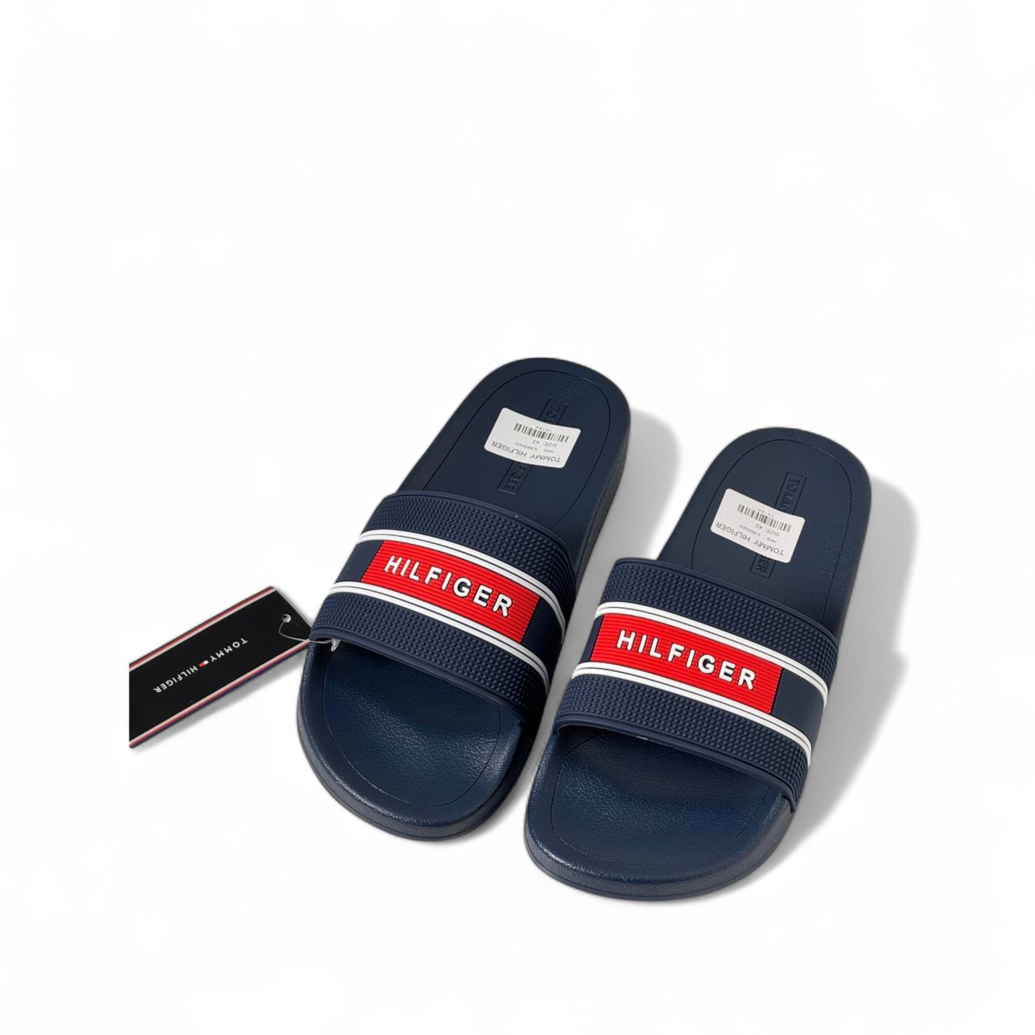 Tommy Hilfiger Navy Slides โ Red Logo Strap | Classic Comfort ๐บ๐ธ๐๐ฅ
