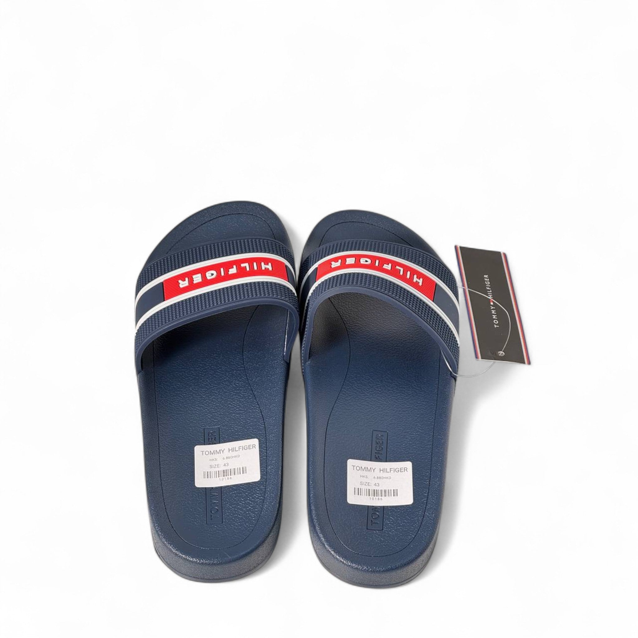 Tommy Hilfiger Navy Slides โ Red Logo Strap | Classic Comfort ๐บ๐ธ๐๐ฅ