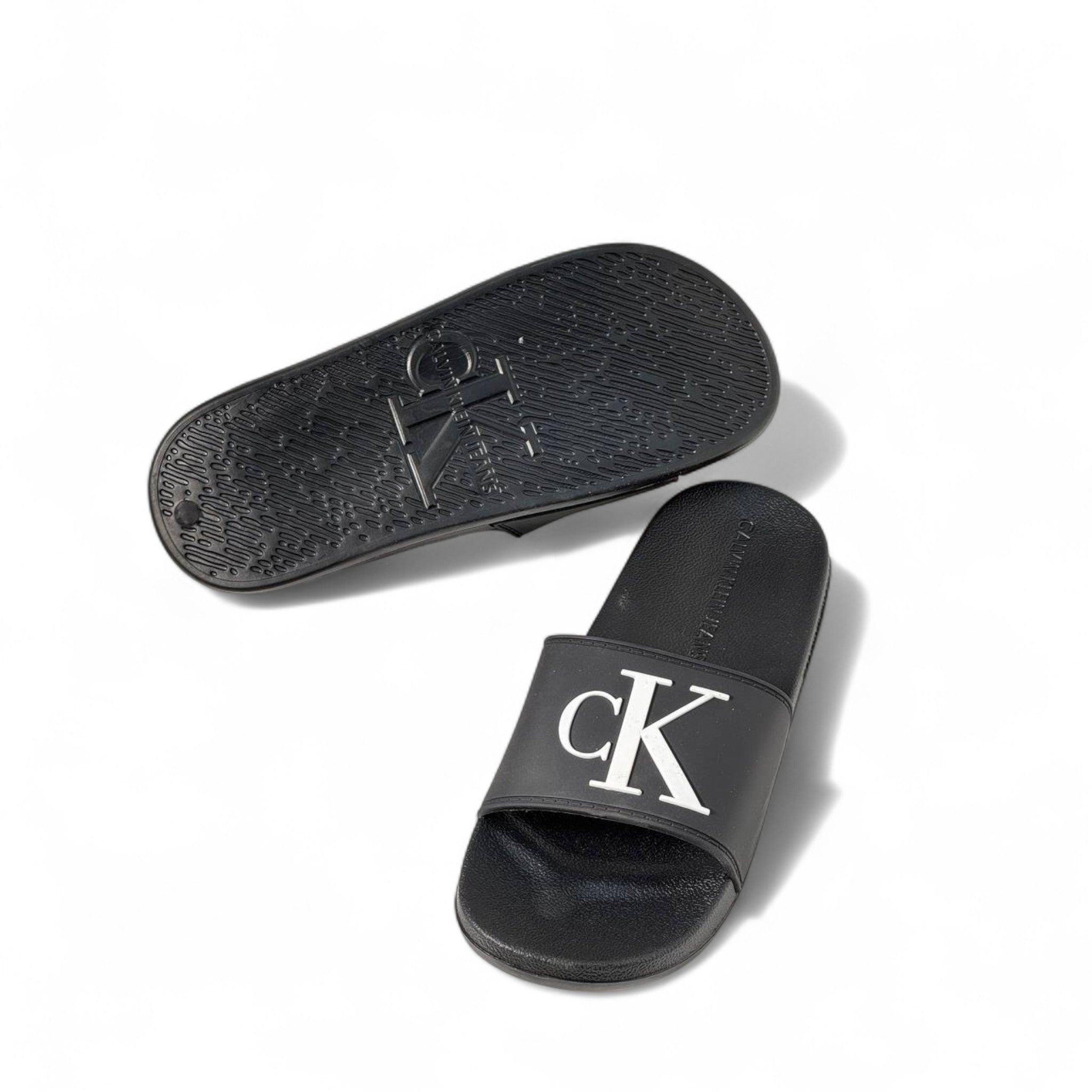 Calvin Klein CK Logo Slides – Black | Bold Minimalist Style 🖤👣🔥