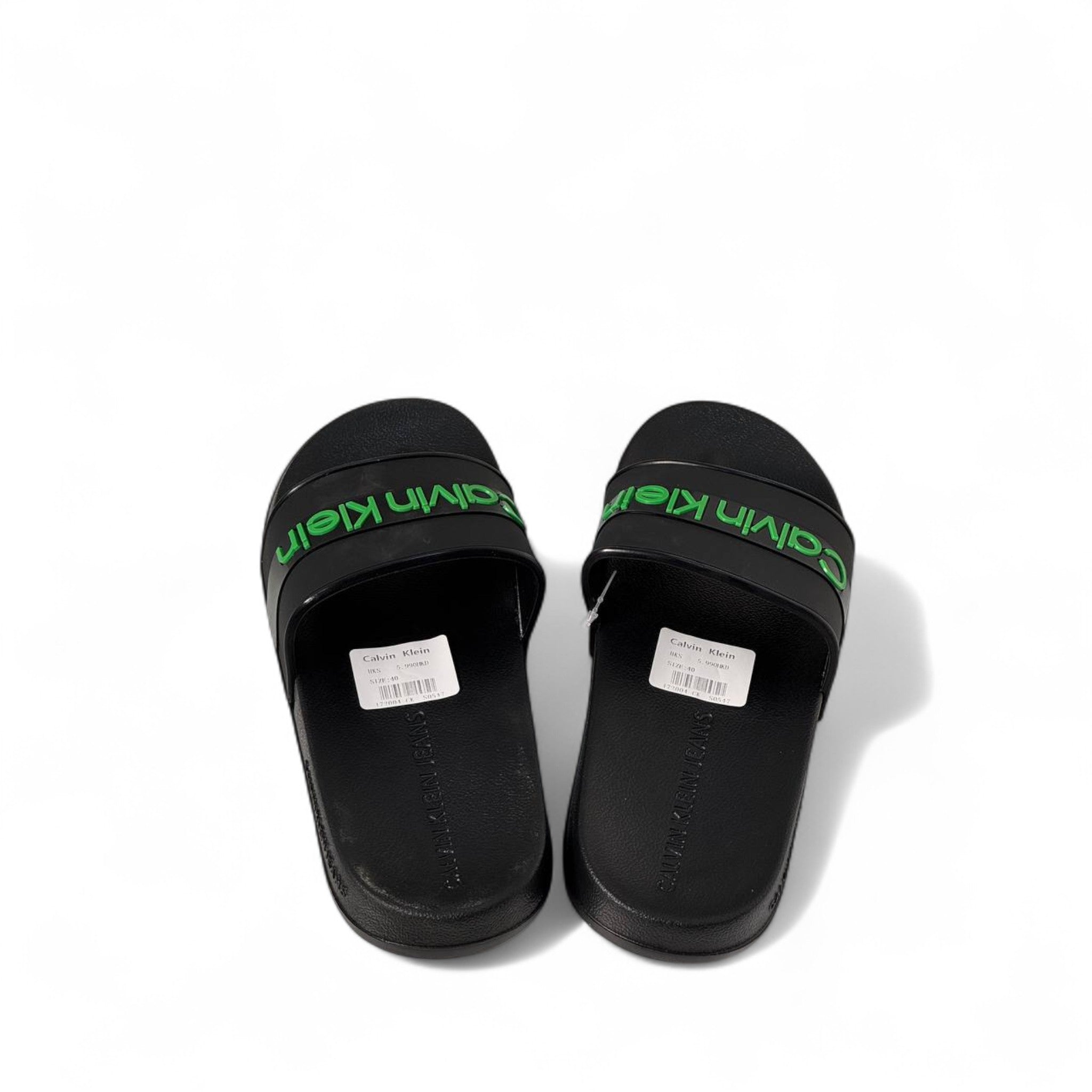 Calvin Klein Slides – Black with Neon Green Logo | Bold Street Vibes 🖤💚⚡