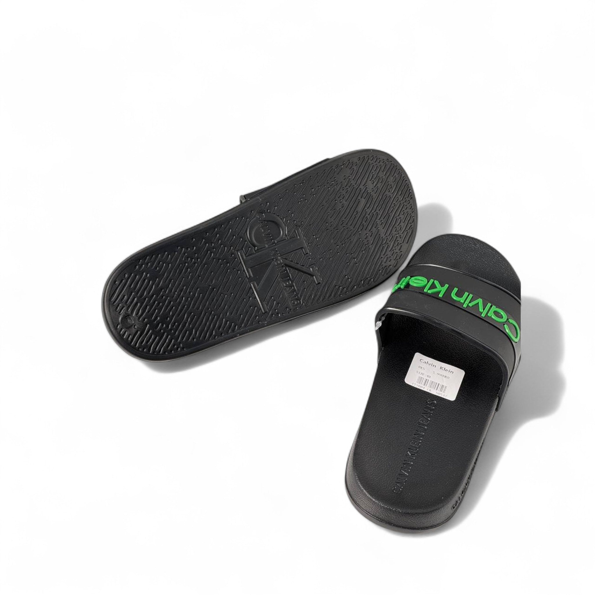 Calvin Klein Slides – Black with Neon Green Logo | Bold Street Vibes 🖤💚⚡