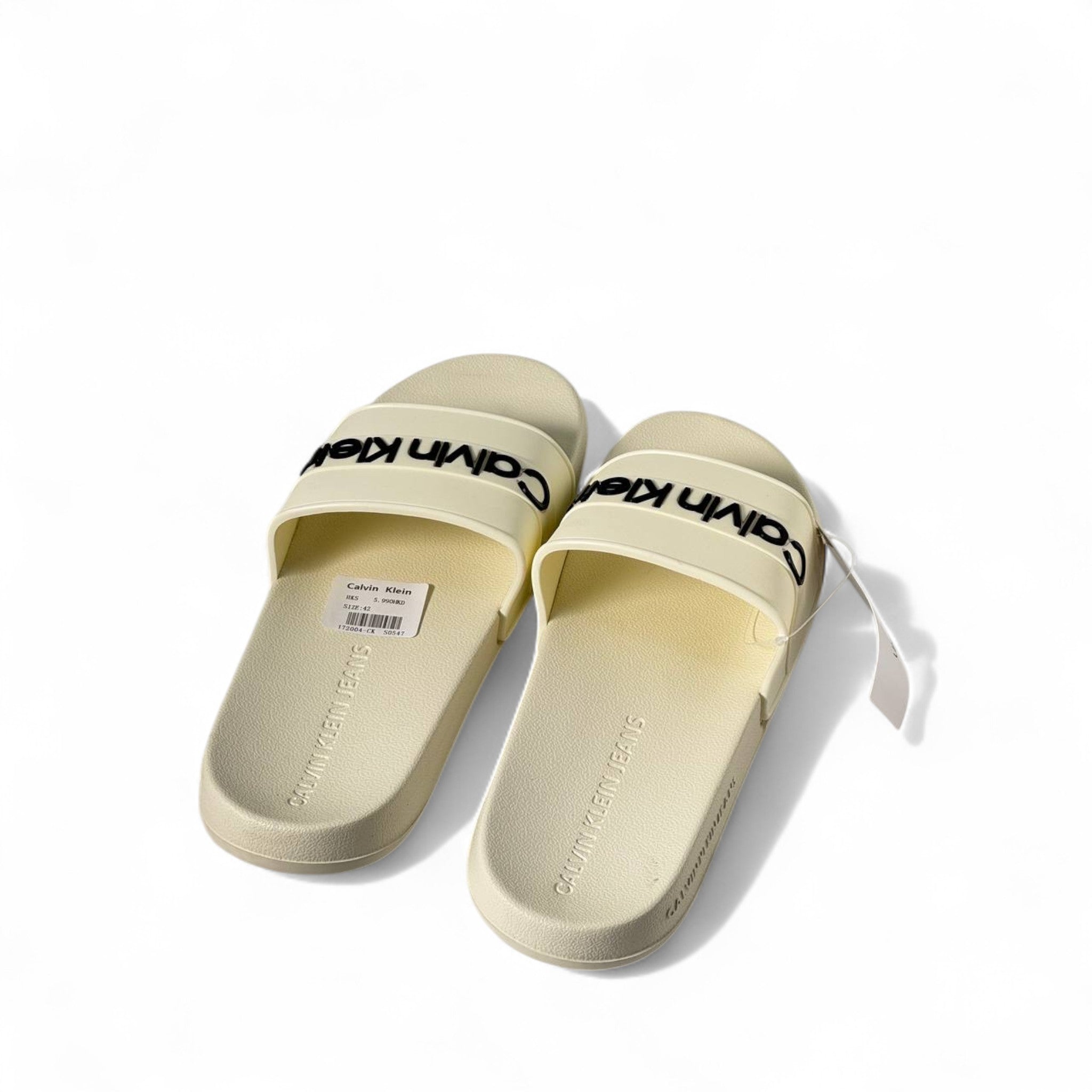 Calvin Klein Slides – Cream Beige with Black Logo | Minimal Luxe Vibes 🤍🖤✨