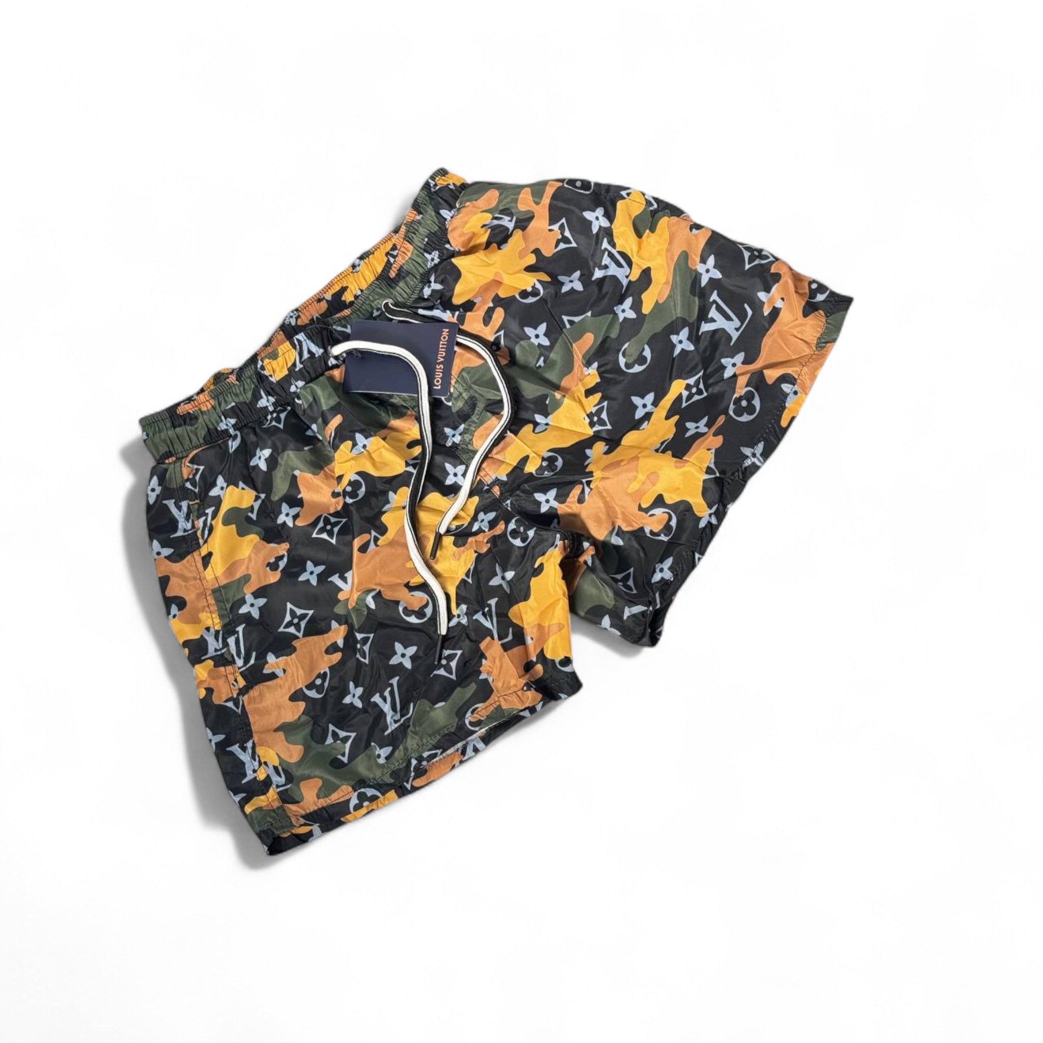 Louis Vuitton Camouflage Swim Shorts – Iconic Monogram in Jungle Tones 🟢🟠🖤