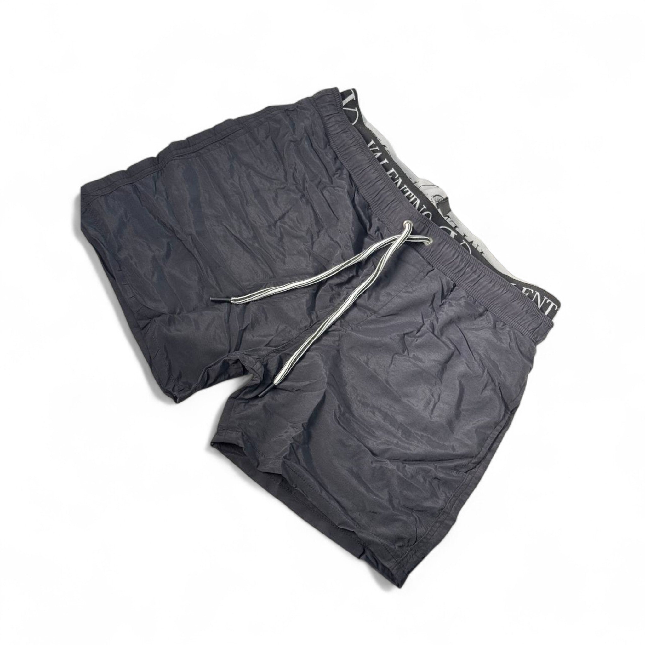 Valentino-Inspired Logo Waist Swim Shorts – Black Minimal Luxe 🖤👑