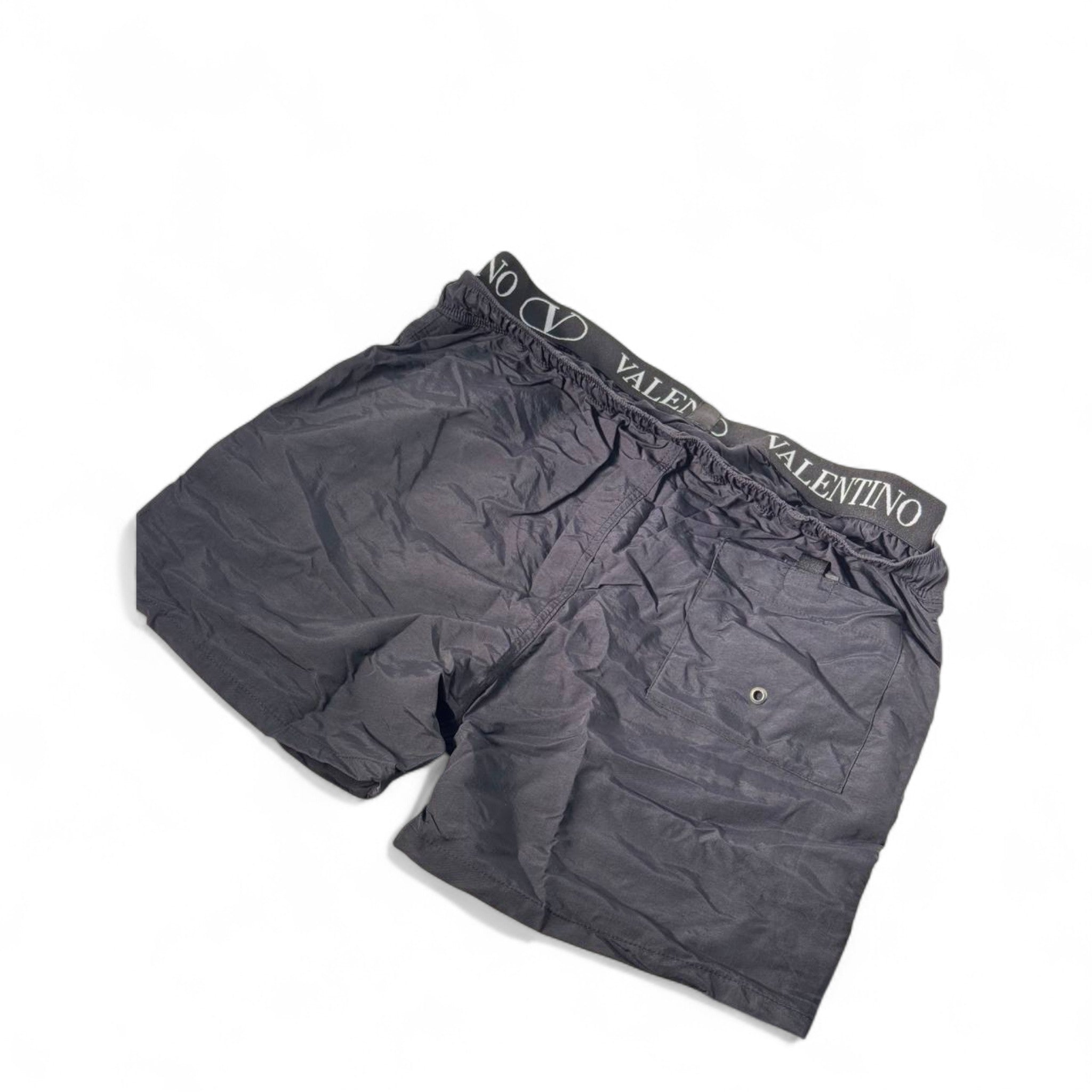 Valentino-Inspired Logo Waist Swim Shorts – Black Minimal Luxe 🖤👑