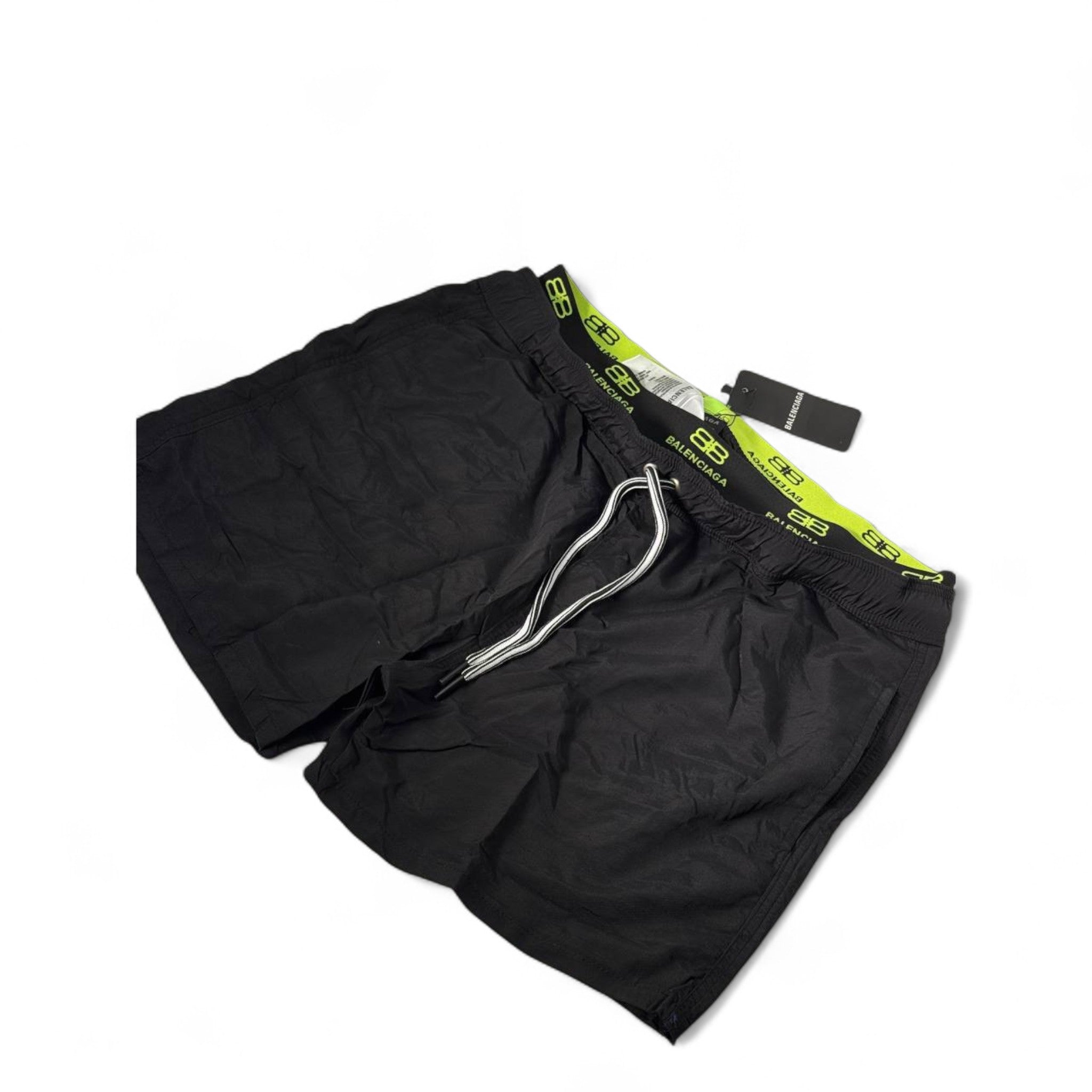Balenciaga-Inspired Swim Shorts โ Black with Neon Green BB Waistband ๐๐ค๐ฅ