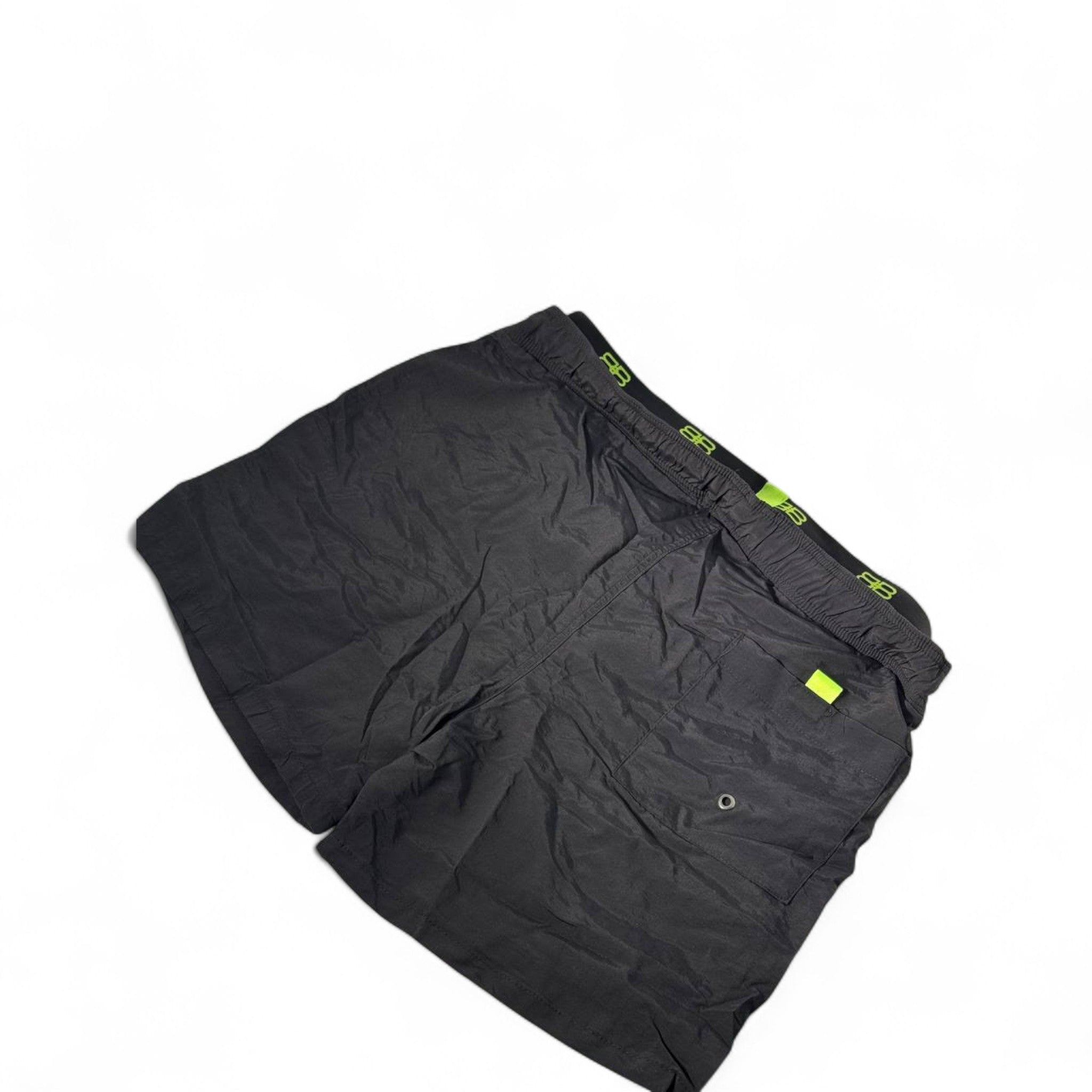 Balenciaga-Inspired Swim Shorts โ Black with Neon Green BB Waistband ๐๐ค๐ฅ