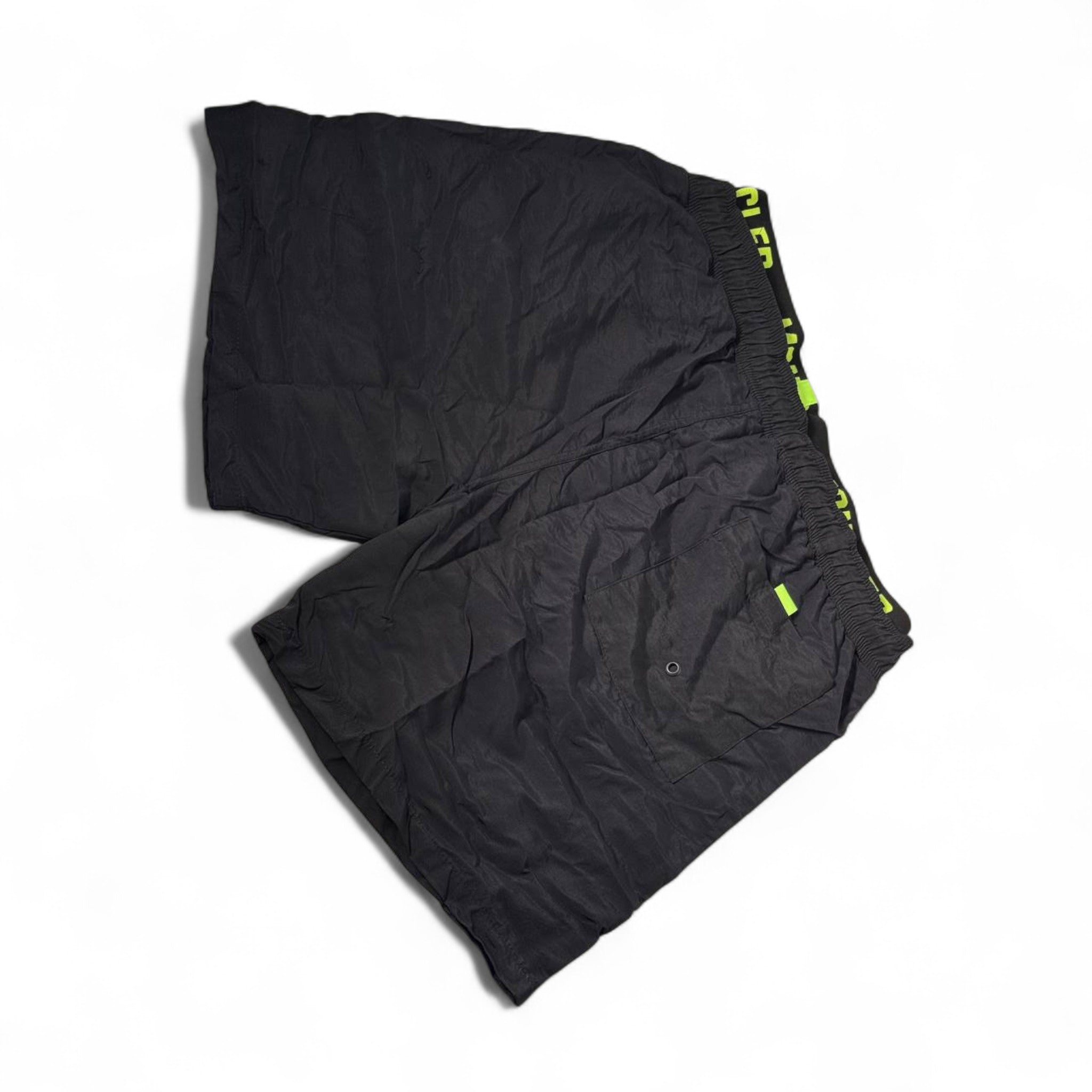 Moncler-Inspired Swim Shorts – Black with Neon Green Logo Waistband 💚🖤⚡