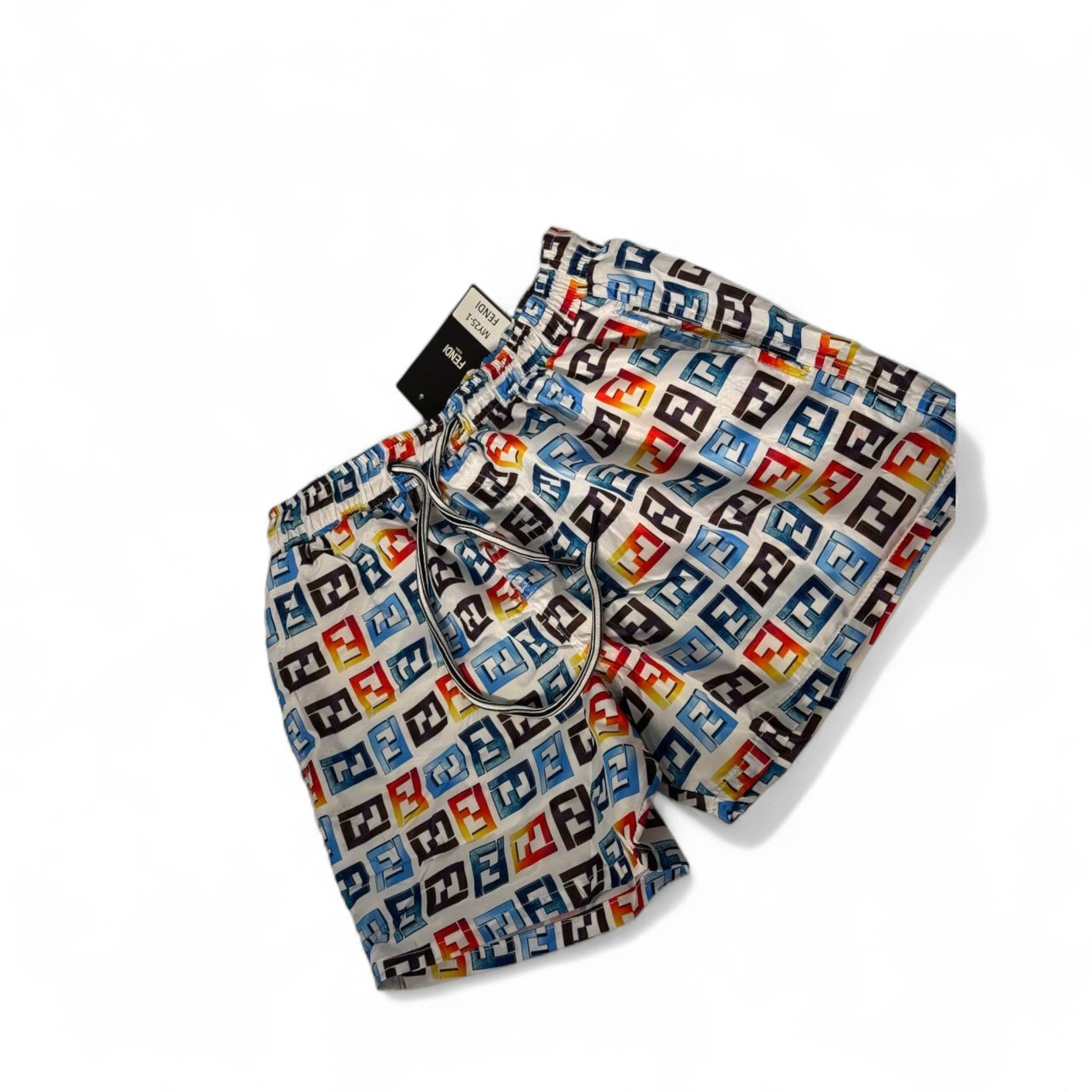 Fendi-Inspired FF Multicolor Swim Shorts – Iconic All-Over Logo 🎨🖤💦