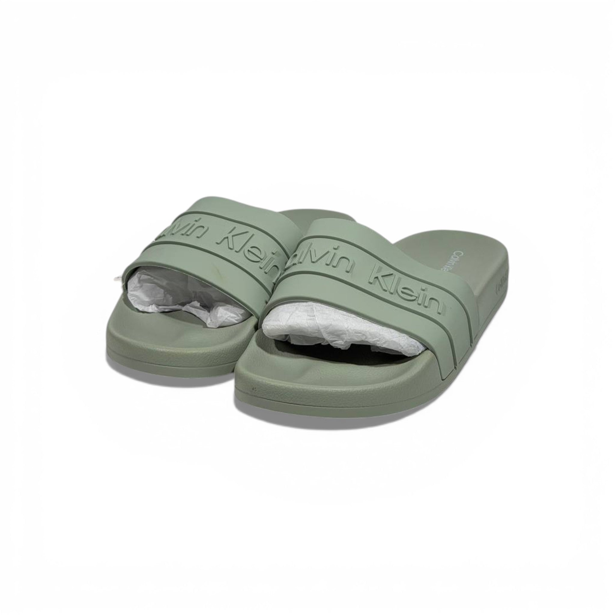 🌿✨ Calvin Klein Embossed Logo Slide Slippers – Sage Green Minimal Luxury ✨🌿