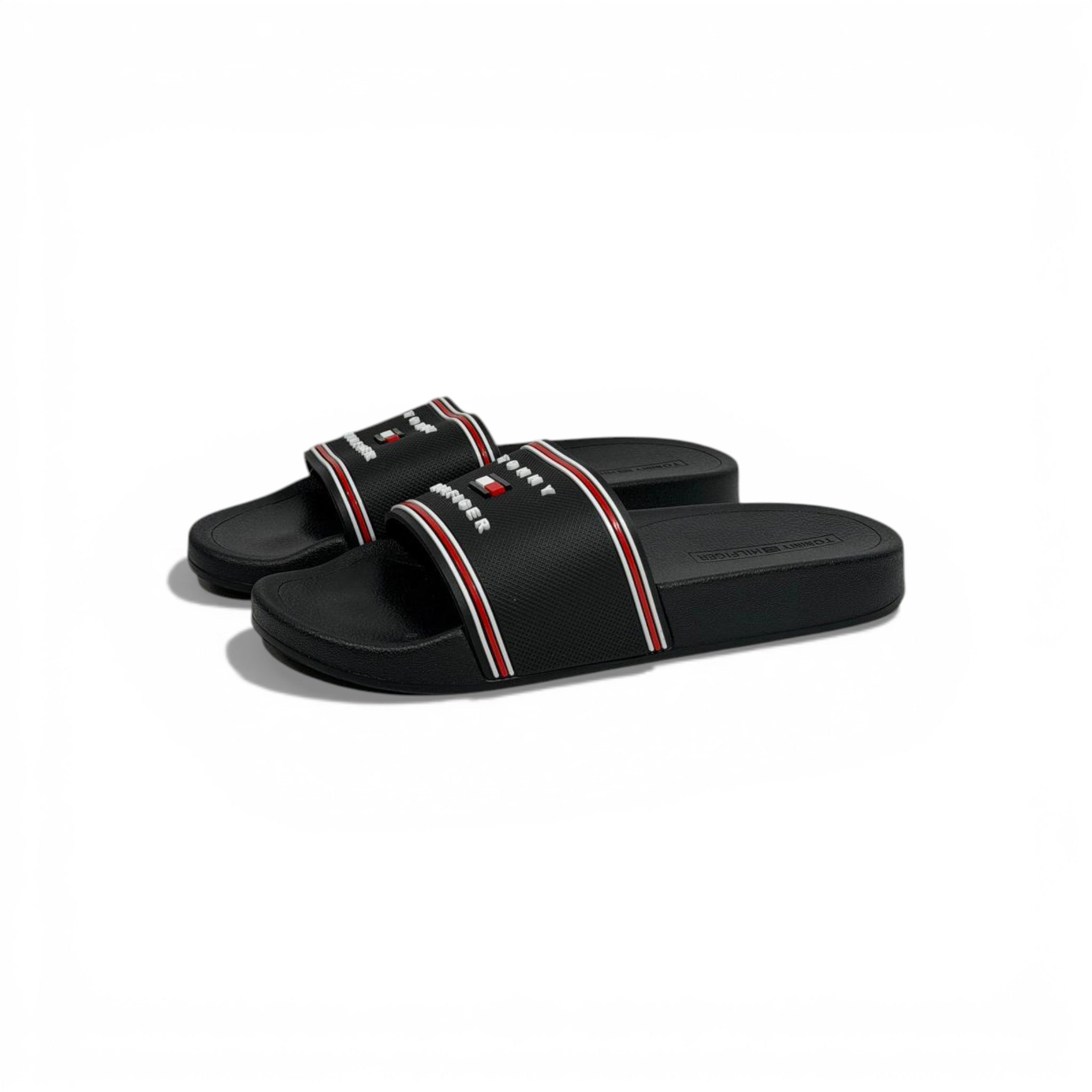 🖤✨ Tommy Hilfiger Logo Slide Slippers – Black Classic Edition ✨🖤