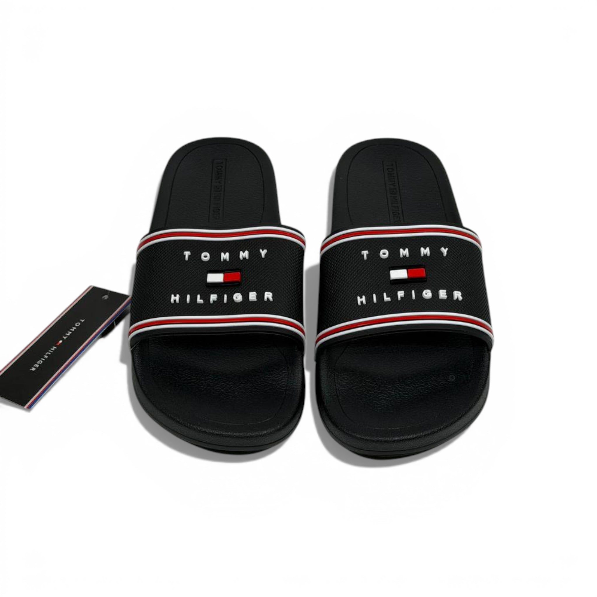 🖤✨ Tommy Hilfiger Logo Slide Slippers – Black Classic Edition ✨🖤