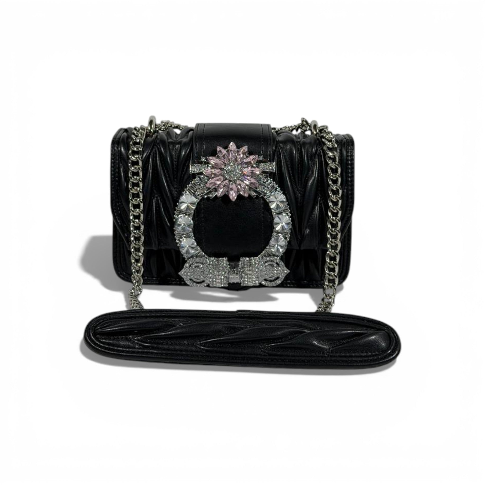 🖤✨ Miu Miu Matelassé Crystal Buckle Shoulder Bag
