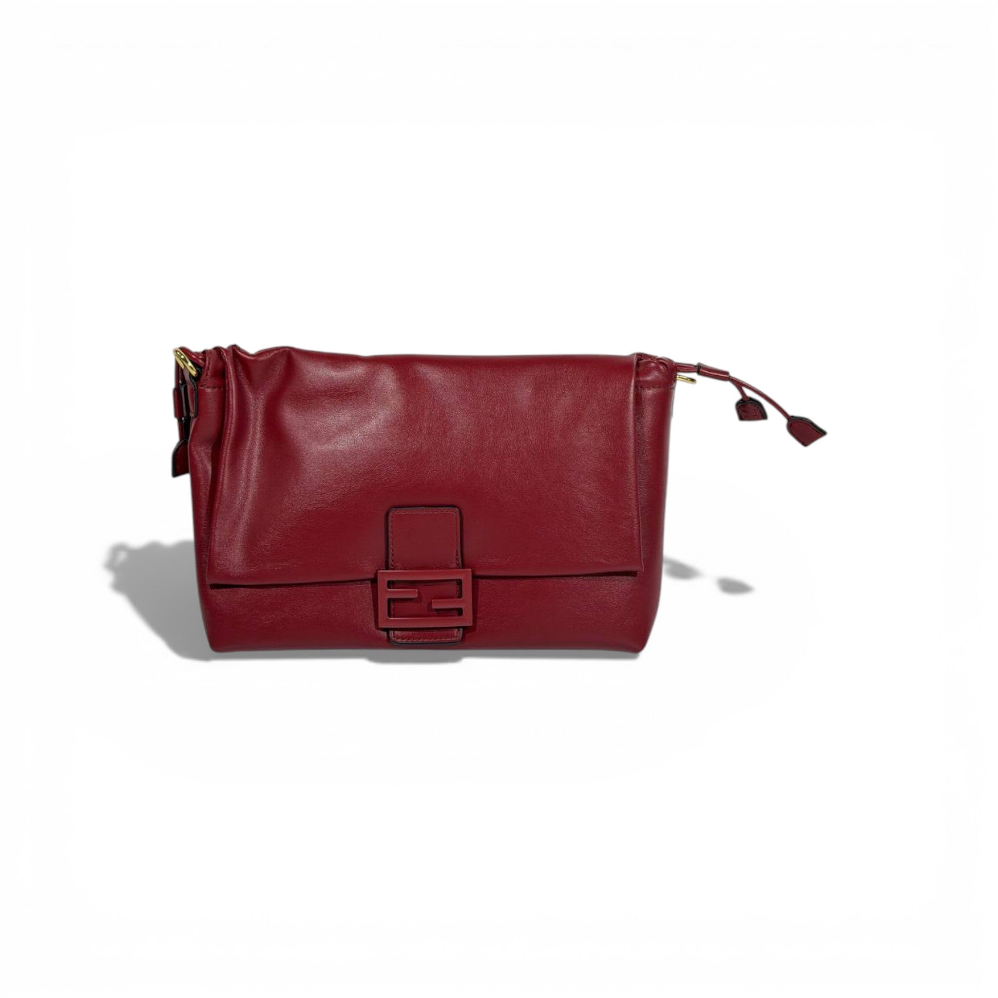 Fendi Leather Baguette Shoulder Bag – Burgundy Red ❤️✨