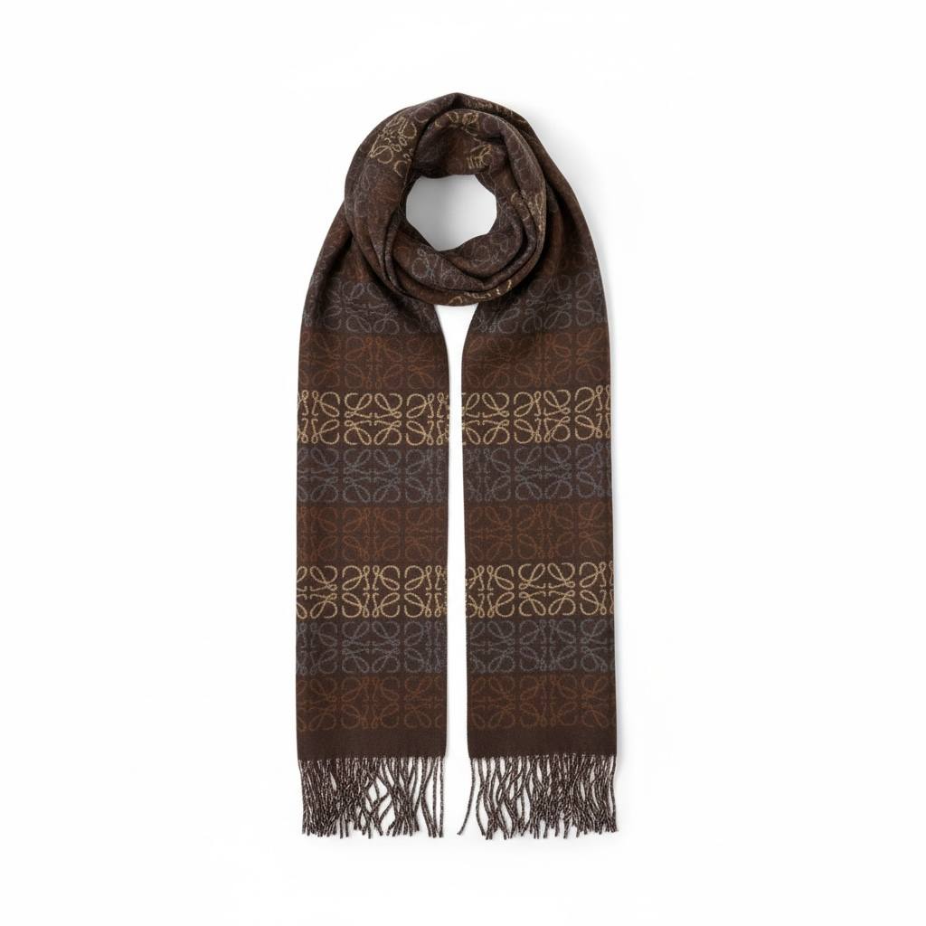 Loewe Anagram Wool & Cashmere Scarf Brown & Beige