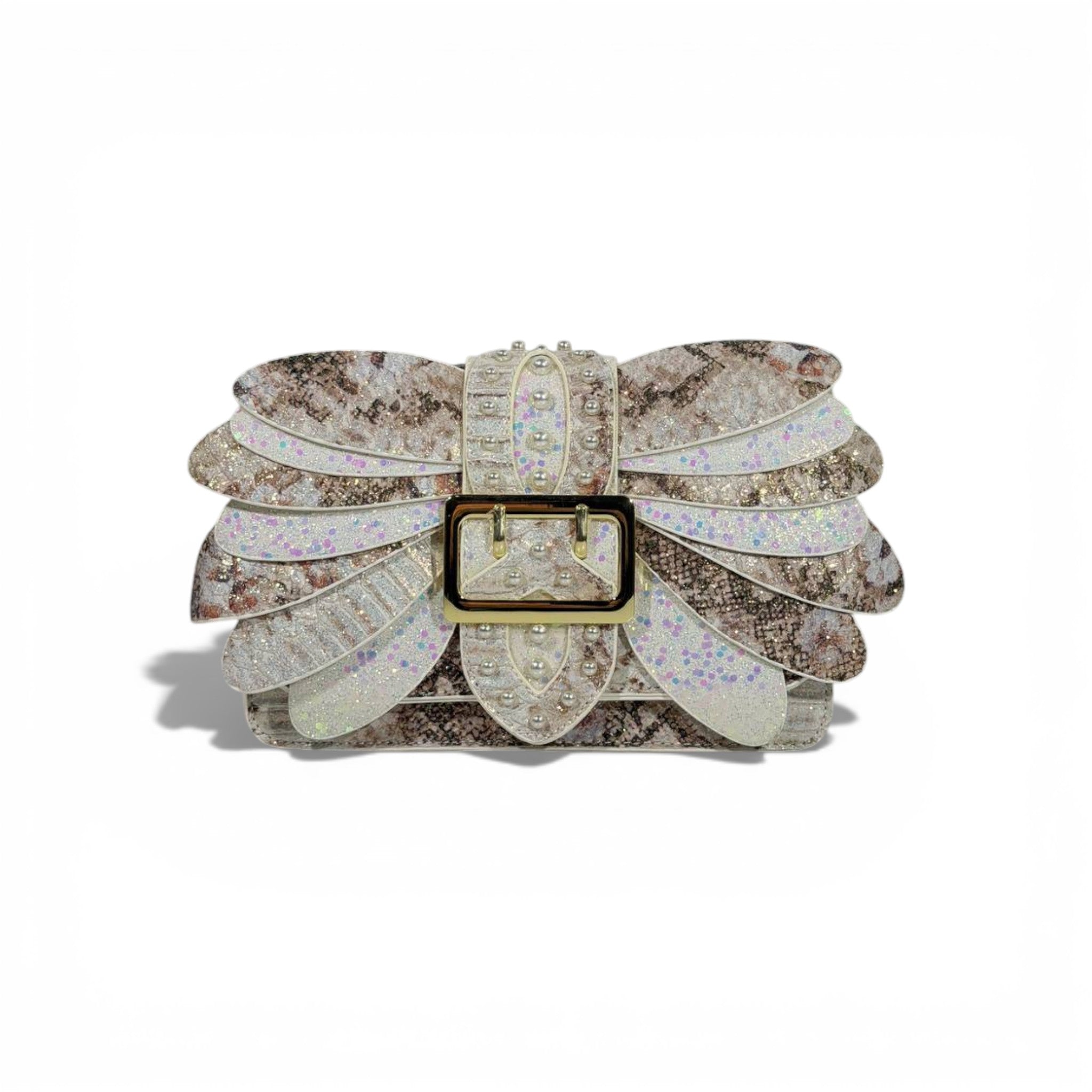 Ivory Glitter Bow Clutch Bag | Pearl Detail Elegant Evening Handbag 🎀✨