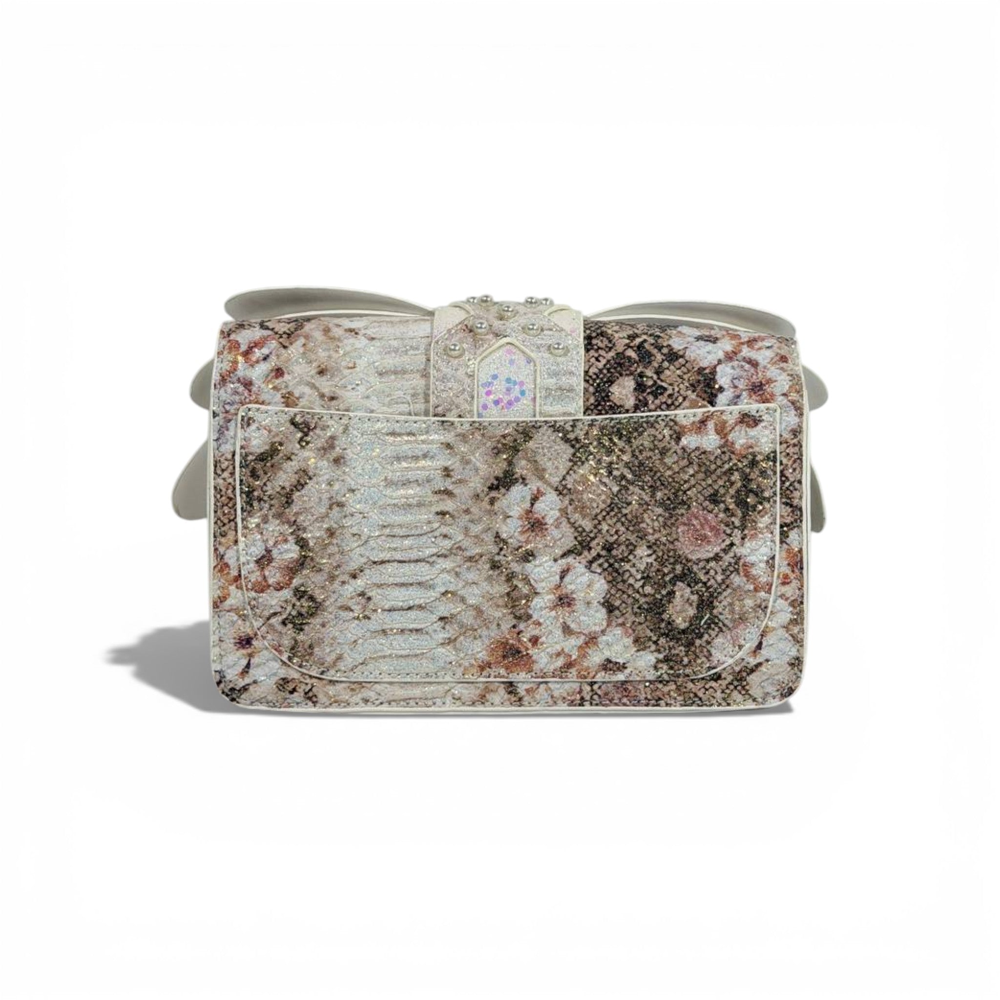 Ivory Glitter Bow Clutch Bag | Pearl Detail Elegant Evening Handbag 🎀✨