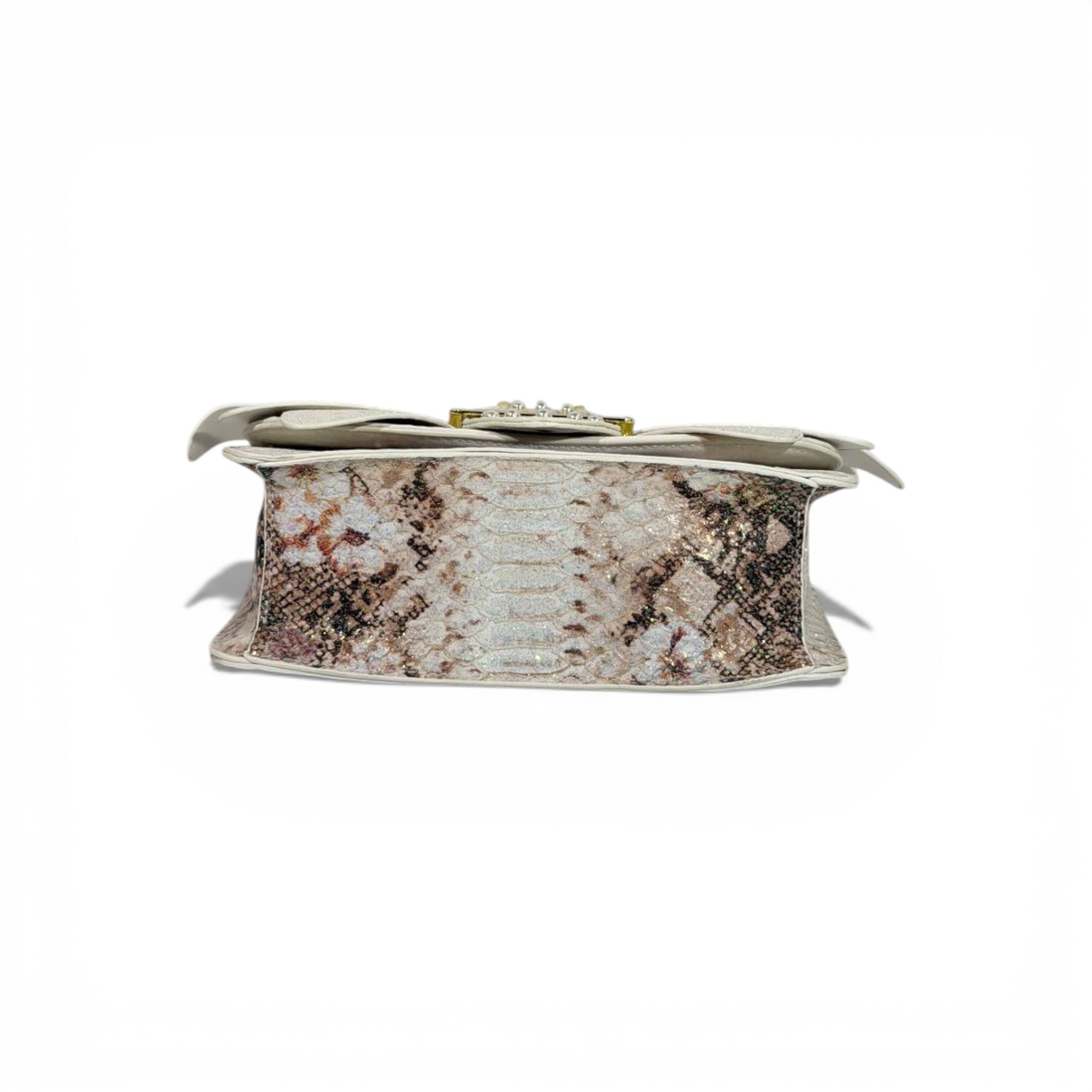 Ivory Glitter Bow Clutch Bag | Pearl Detail Elegant Evening Handbag 🎀✨