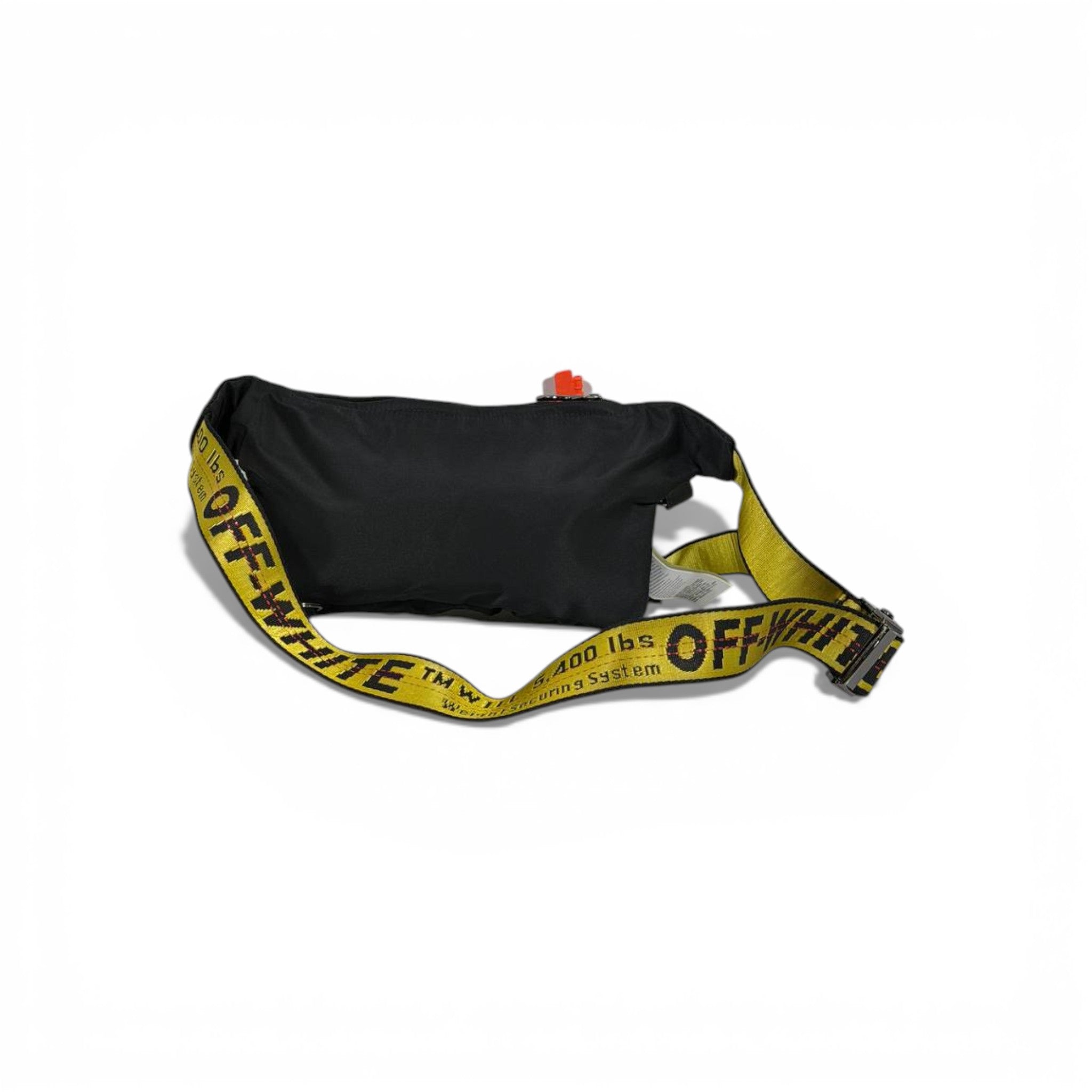 🖤🔥 Off-White Utility Waist Bag – Black with Iconic Yellow Strap 🔥🖤