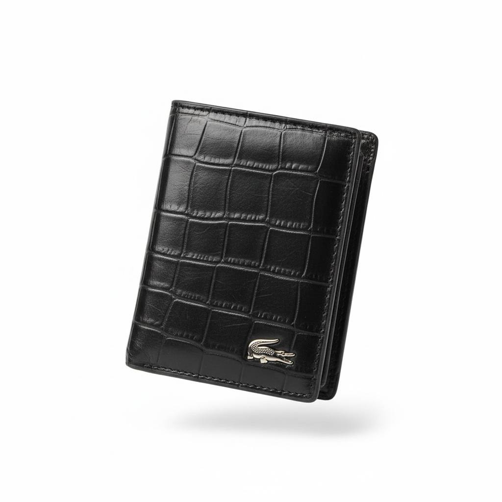 LACOSTE Luxury brown Croc-Embossed Wallet – Premium Leather Look & Iconic Metal Logo 🐊✨
