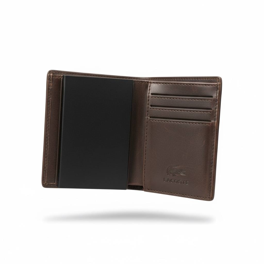 LACOSTE Luxury brown Croc-Embossed Wallet – Premium Leather Look & Iconic Metal Logo 🐊✨