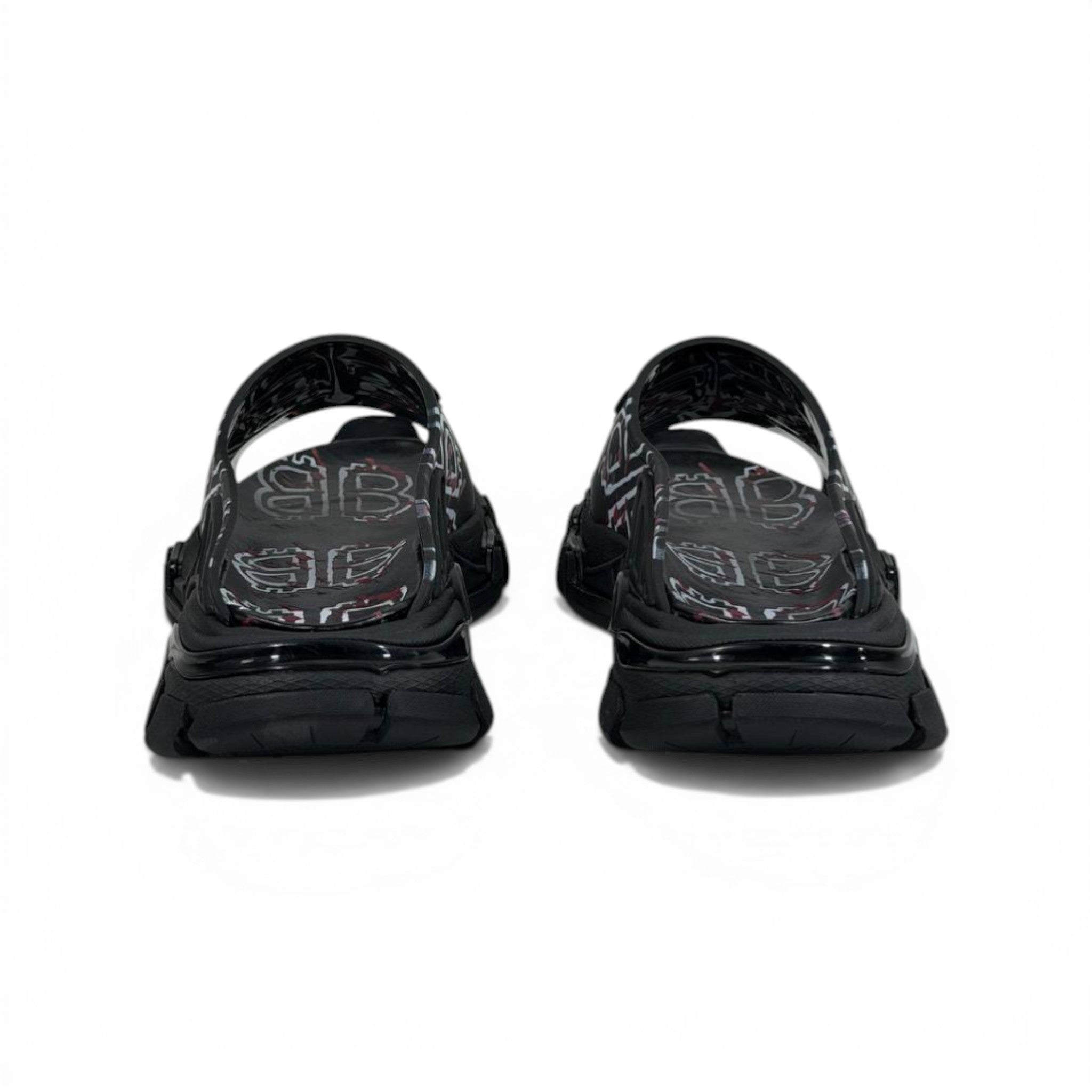 BALENCIAGA Luxury Graphic Slide Sandals – BB Logo Print & Chunky Streetwear Sole 👟🔥
