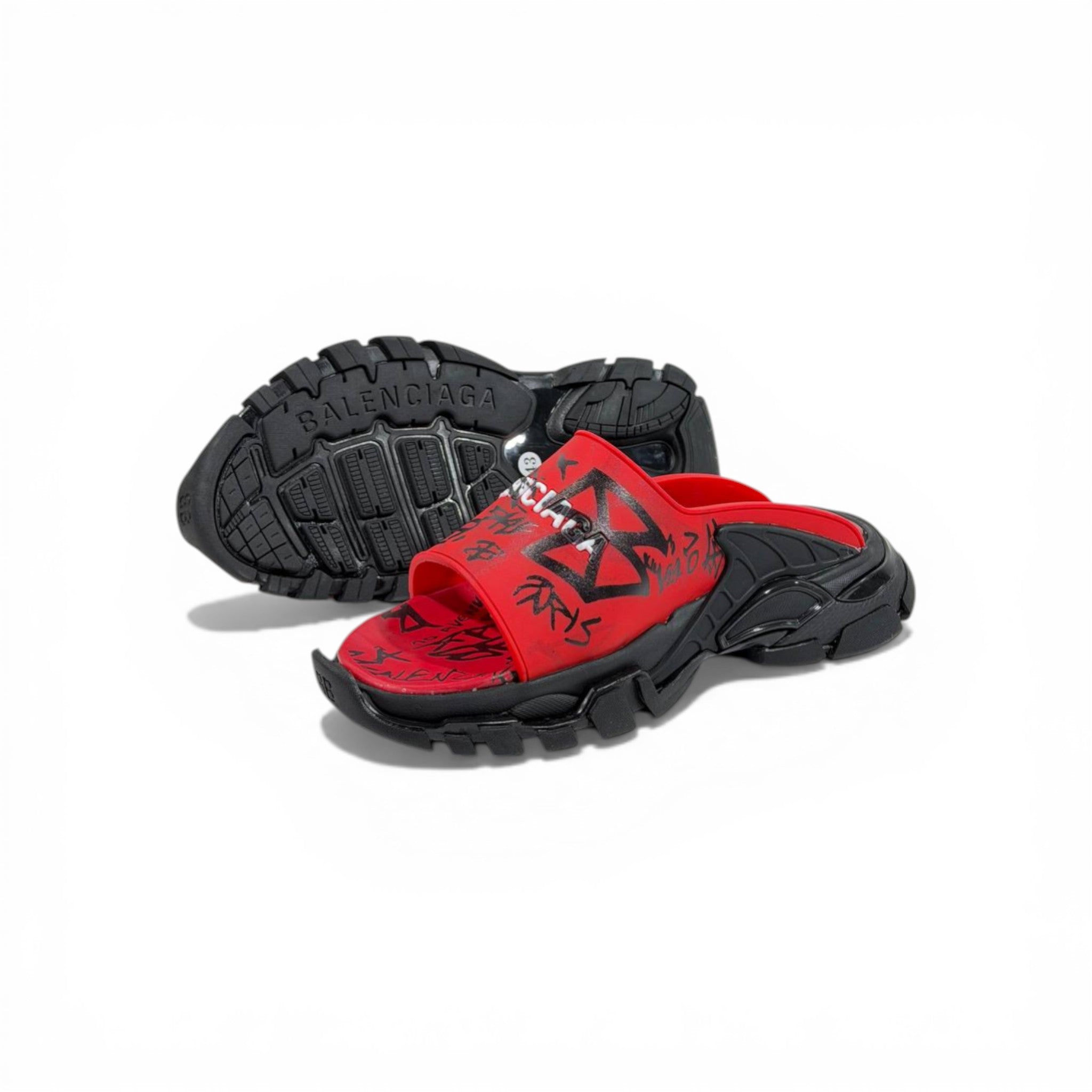 Balenciaga Graffiti Chunky Slides – Bold Streetwear Slippers 🔴🔥