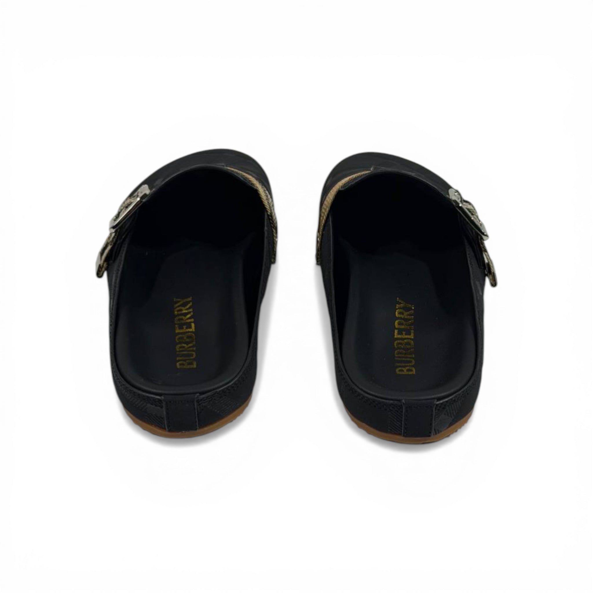 Burberry Black Check Slip-On Clogs with Buckle – Luxury Minimal Slides 🖤✨