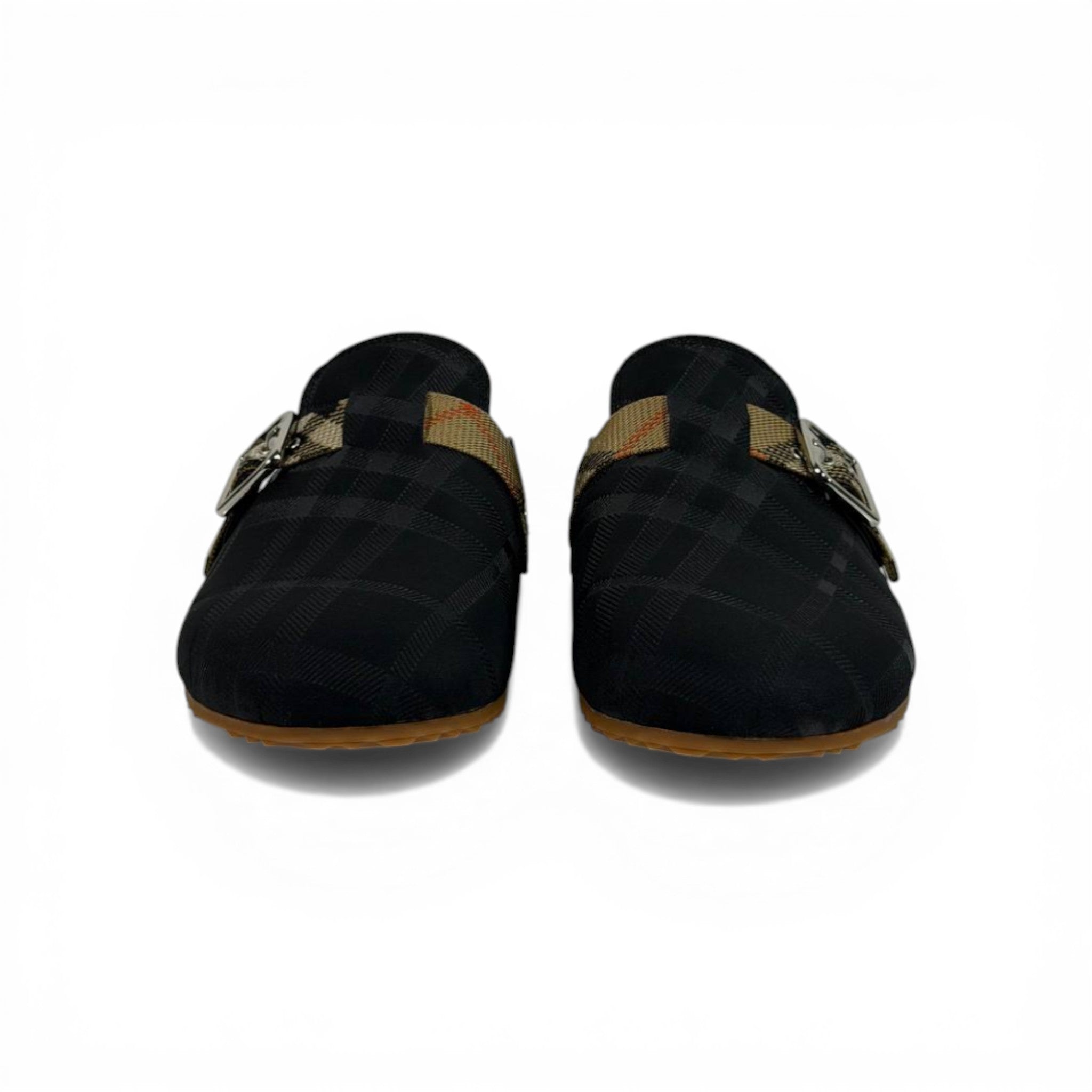 Burberry Black Check Slip-On Clogs with Buckle – Luxury Minimal Slides 🖤✨
