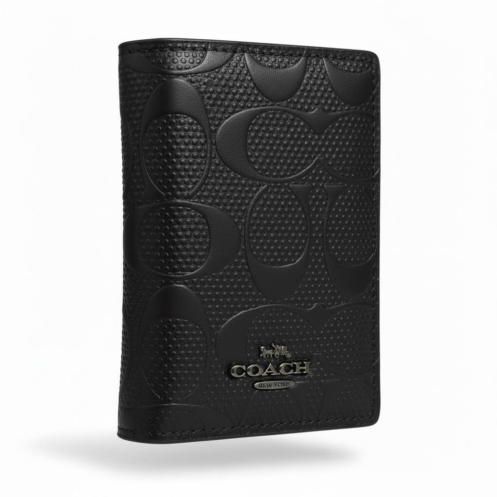 Coach-Inspired Black Monogram Leather Wallet – Sleek Luxury Bifold ⚫👑
