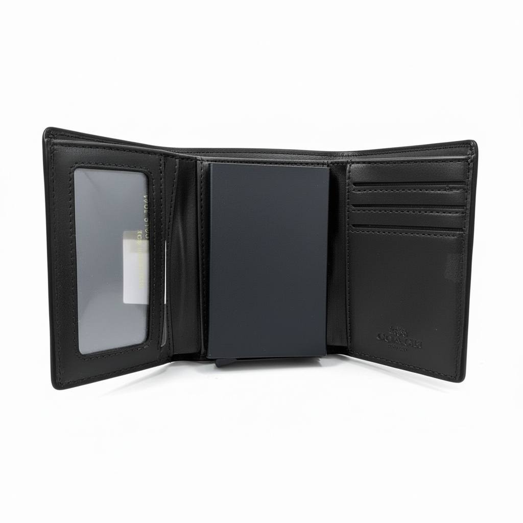 Coach-Inspired Black Monogram Leather Wallet – Sleek Luxury Bifold ⚫👑