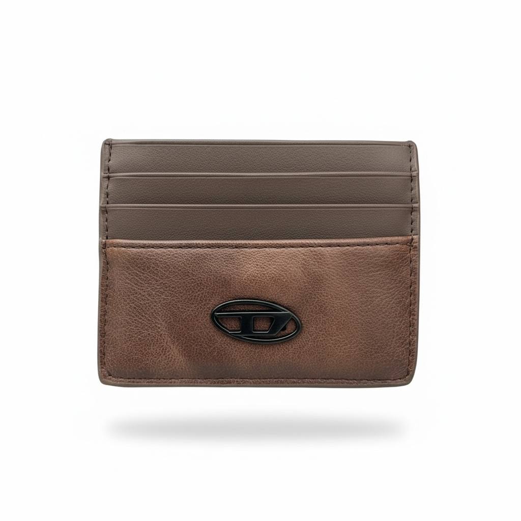 Diesel-Inspired Brown Slim Leather Card Holder – Minimal Urban Wallet 🤎🔥