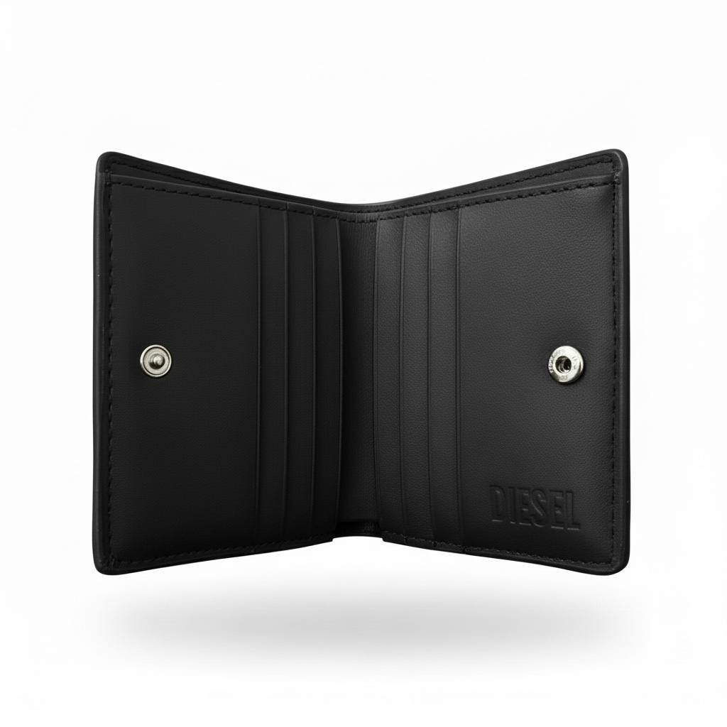 Diesel-Inspired Black Slim Leather Card Holder – Urban Minimal Wallet ⚫🔥